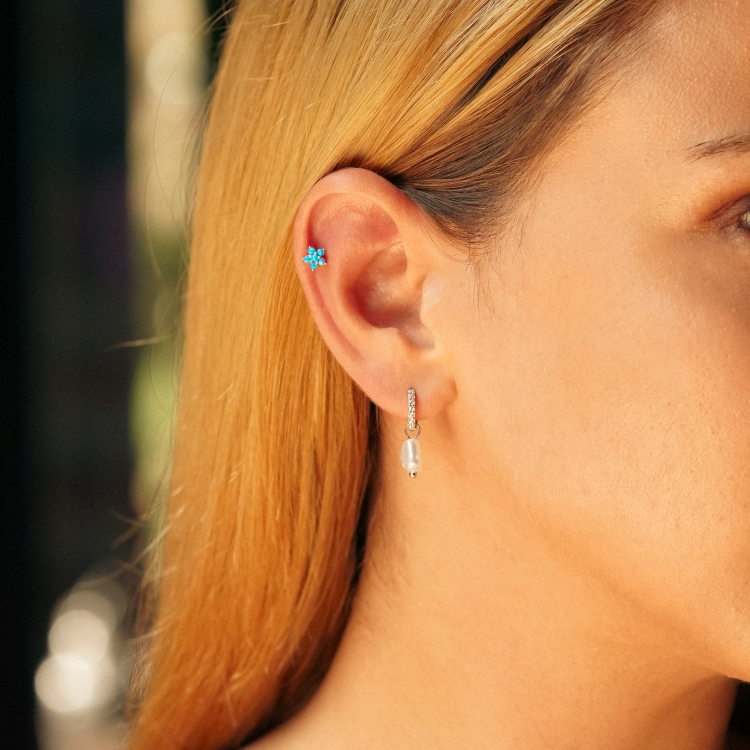 Sterling Silver Huggie Pearl Drop Earrings - Silver