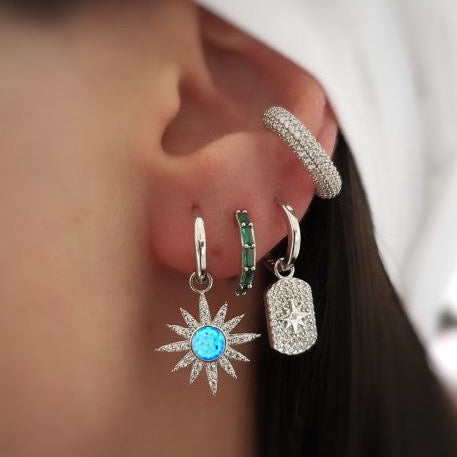 Blue Opal Sun Drop Hoop Earring Sterling Silver - Rose Gold