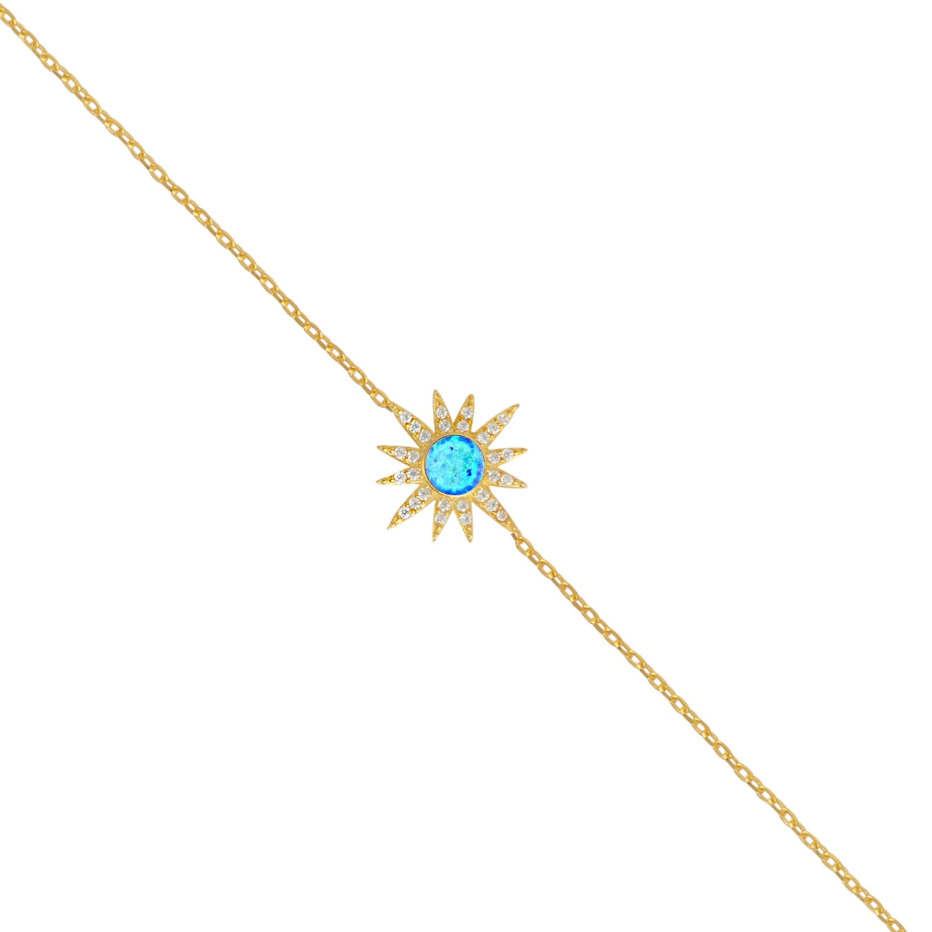 Blue Opal Sun Sterling Silver Bracelet - Gold