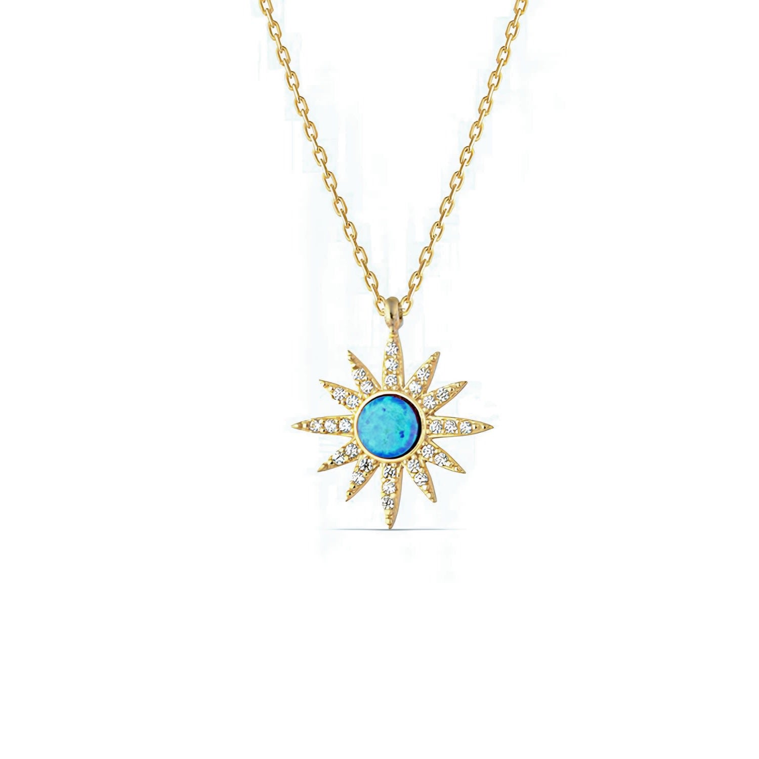 Blue Opal Sun Sterling Silver Necklace - Gold