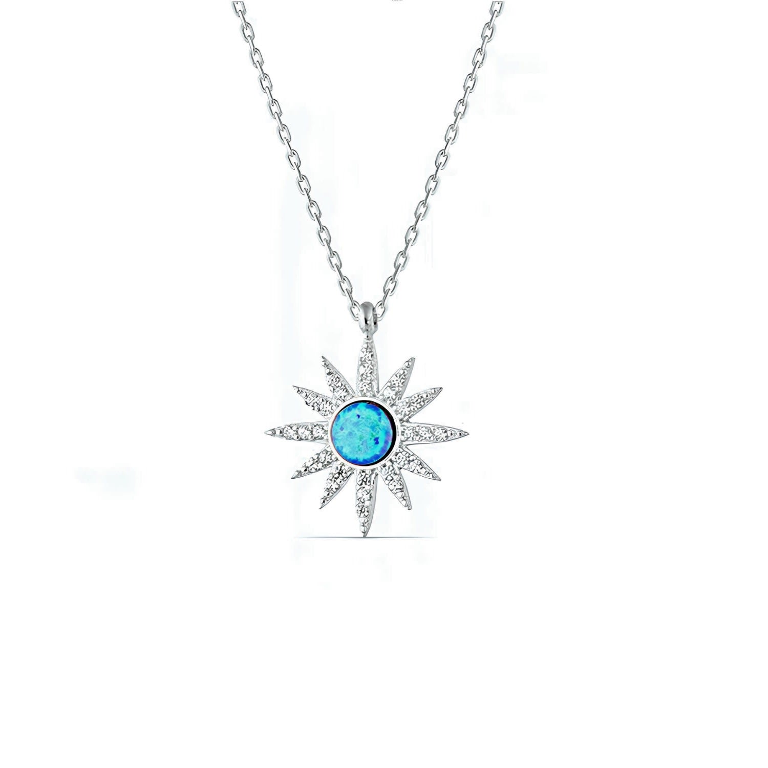 Blue Opal Sun Sterling Silver Necklace - Silver