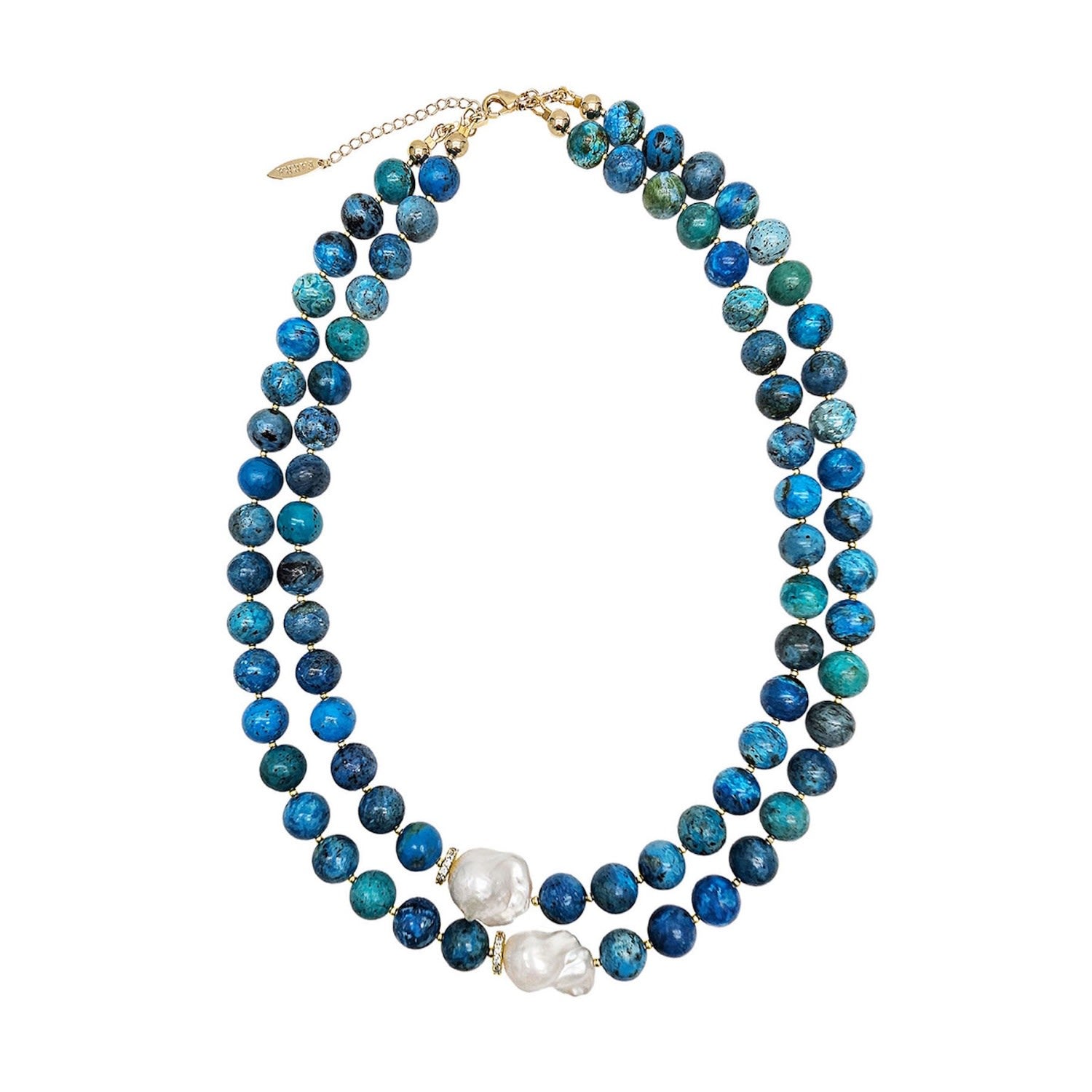 Blue Opal With Baroque Pearls Double Layers Necklace