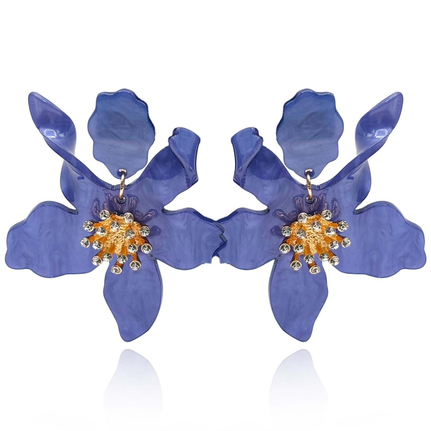 Blue Purple Floral Resin Drop Earrings