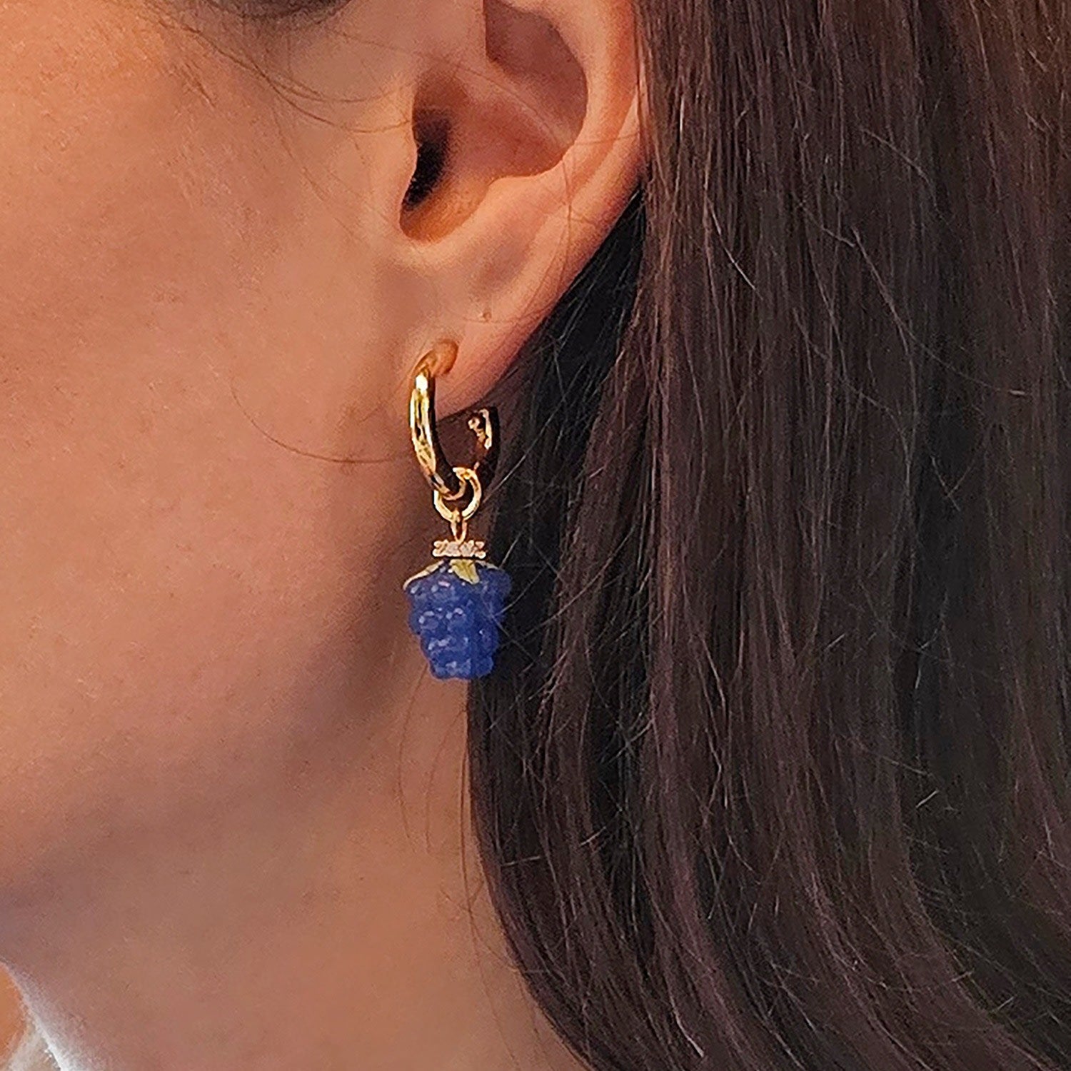 Blue Raspberry Dangle Hoop Fun Earrings