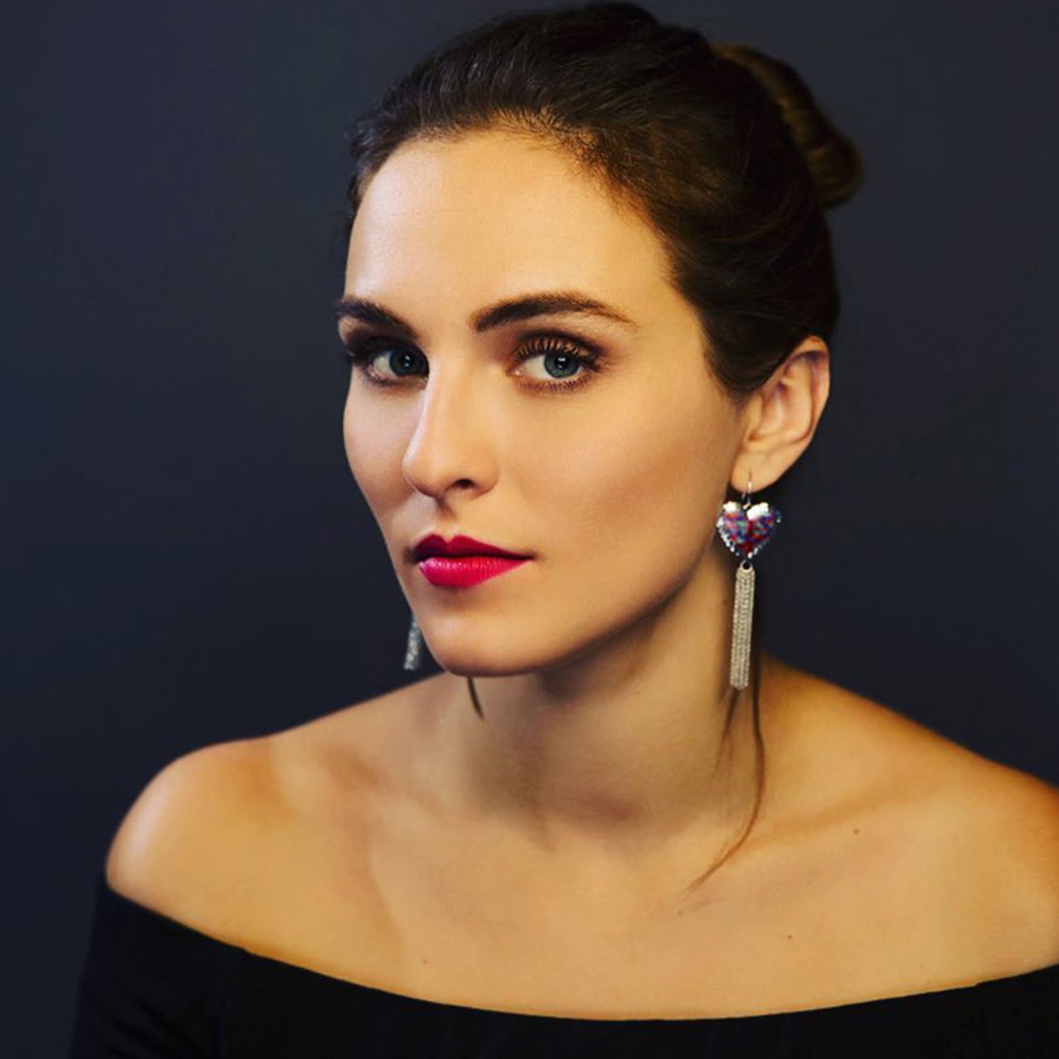 Blue & Red Heart Tassel Earrings