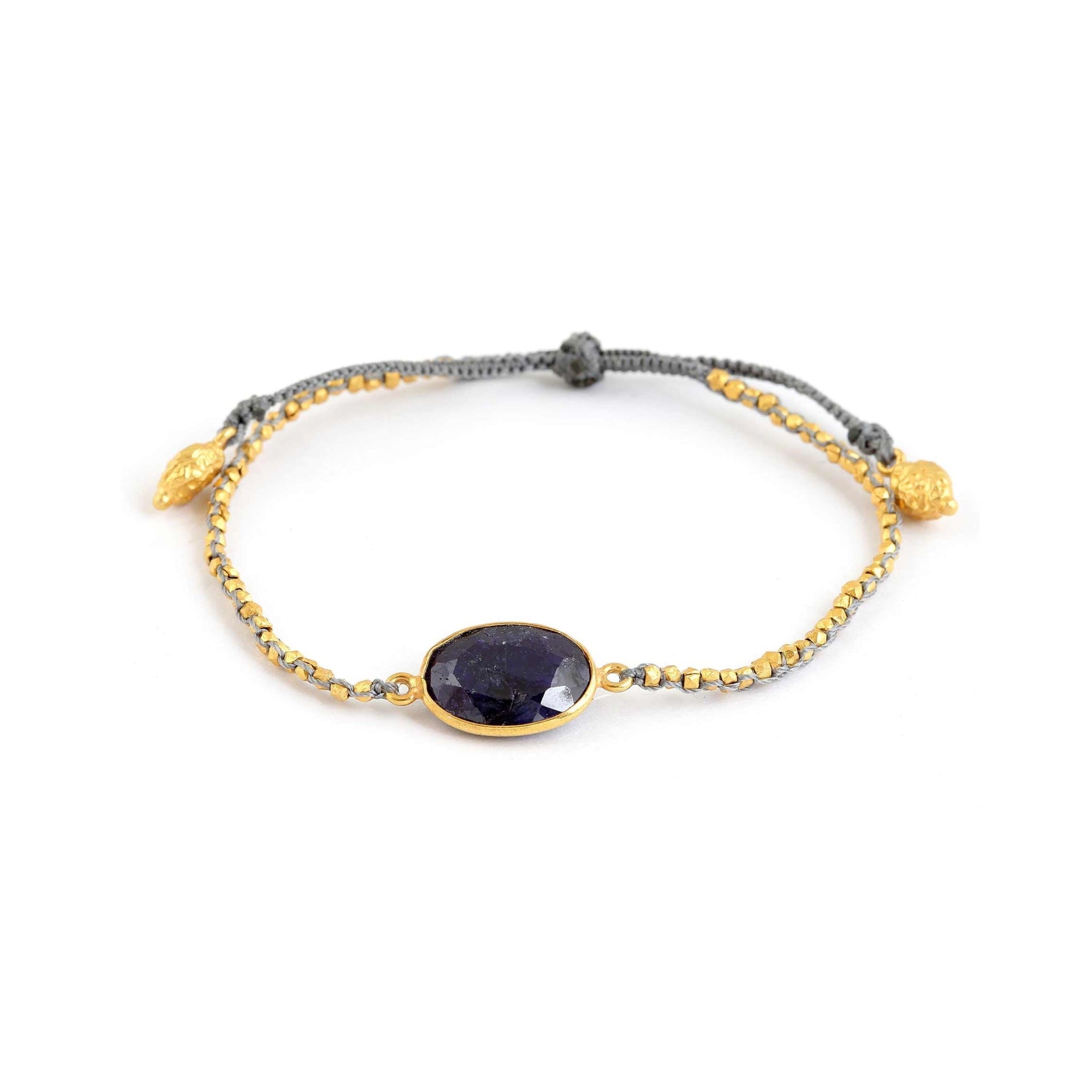 Blue Sapphire Chakra Bracelet With Blue Grey Thread - Third Eye Chakra - Ajna