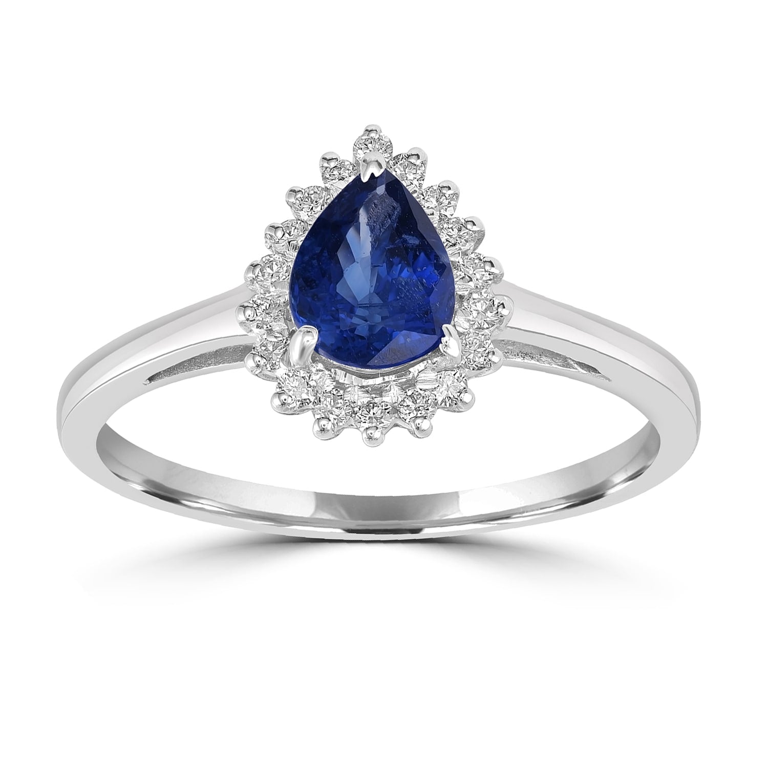 Blue Sapphire & Diamond Drop Design Ring In White Gold