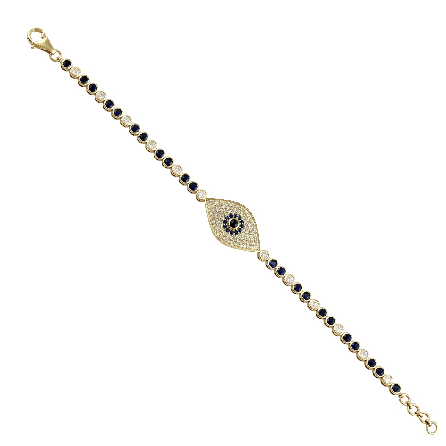 Blue Sapphire & Diamond Evil Eye Fixed And Flexible Bracelet In Gold