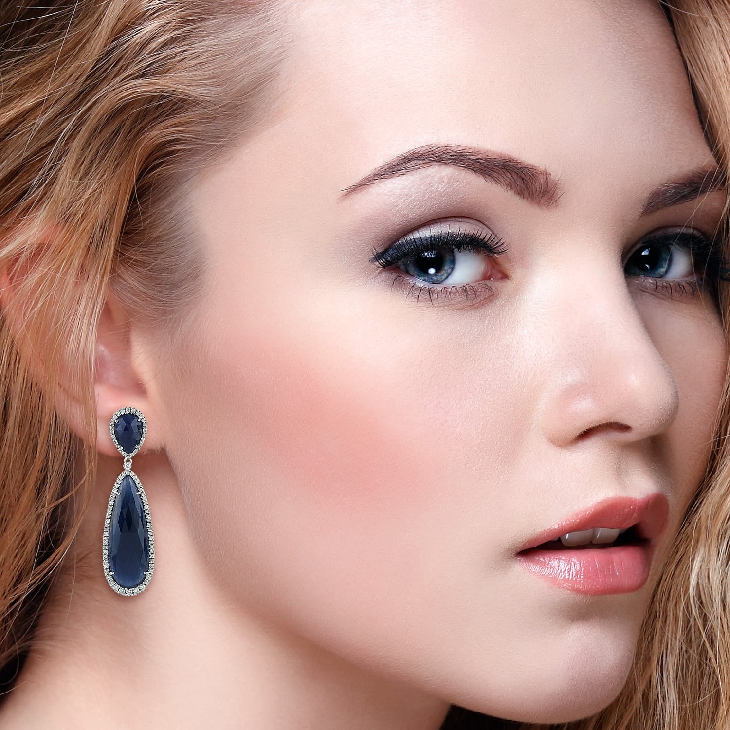 Blue Sapphire Gemstone & Diamond Dangle Earrings In White Gold