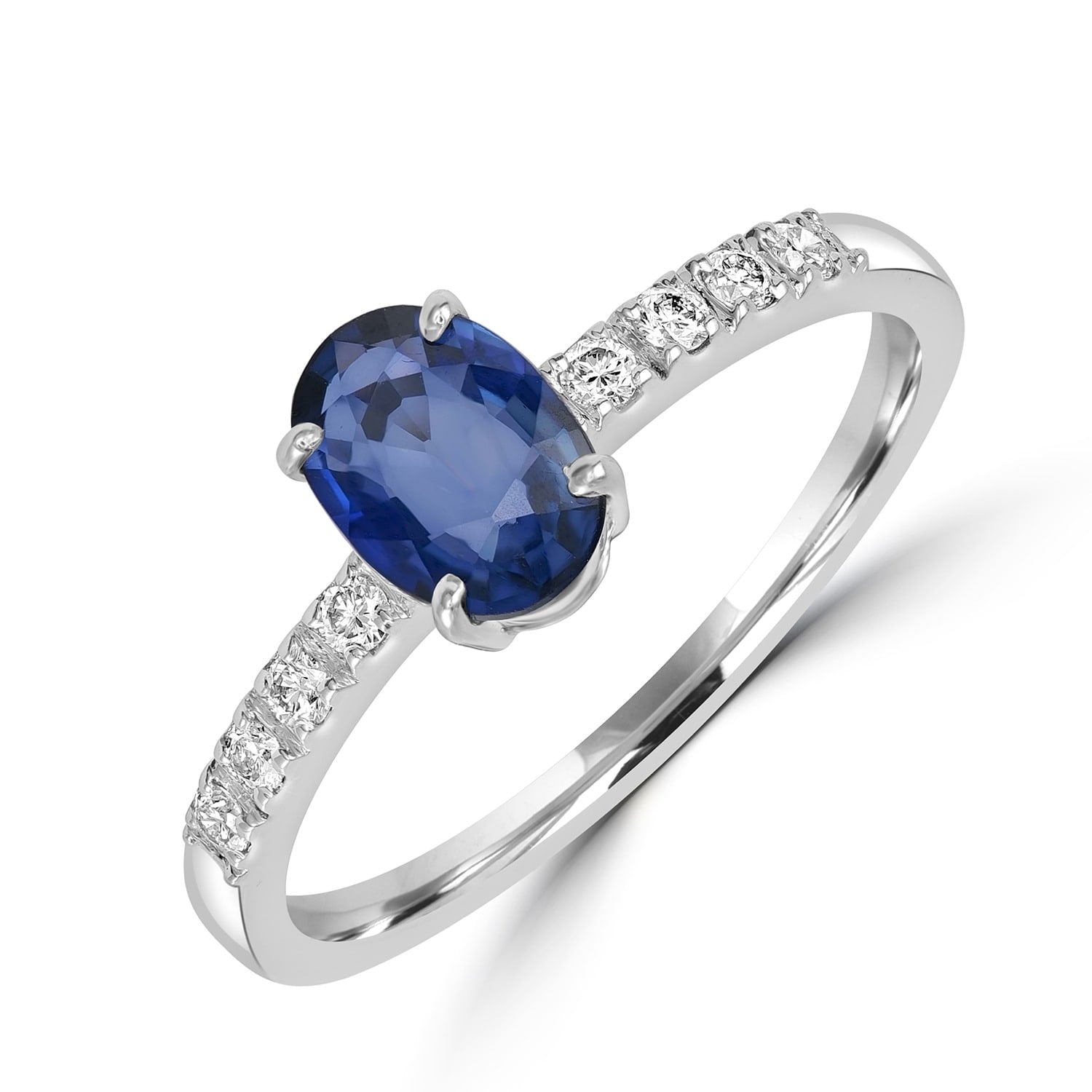 Oval Cut Sapphire Promise Ring With Diamonds In 18K White Gold