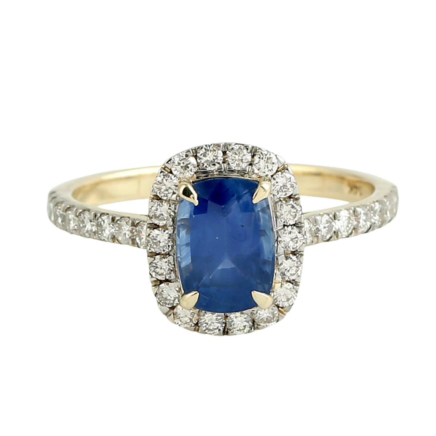 Blue Sapphire Gemstone Pave Diamond Cocktail Ring In Gold