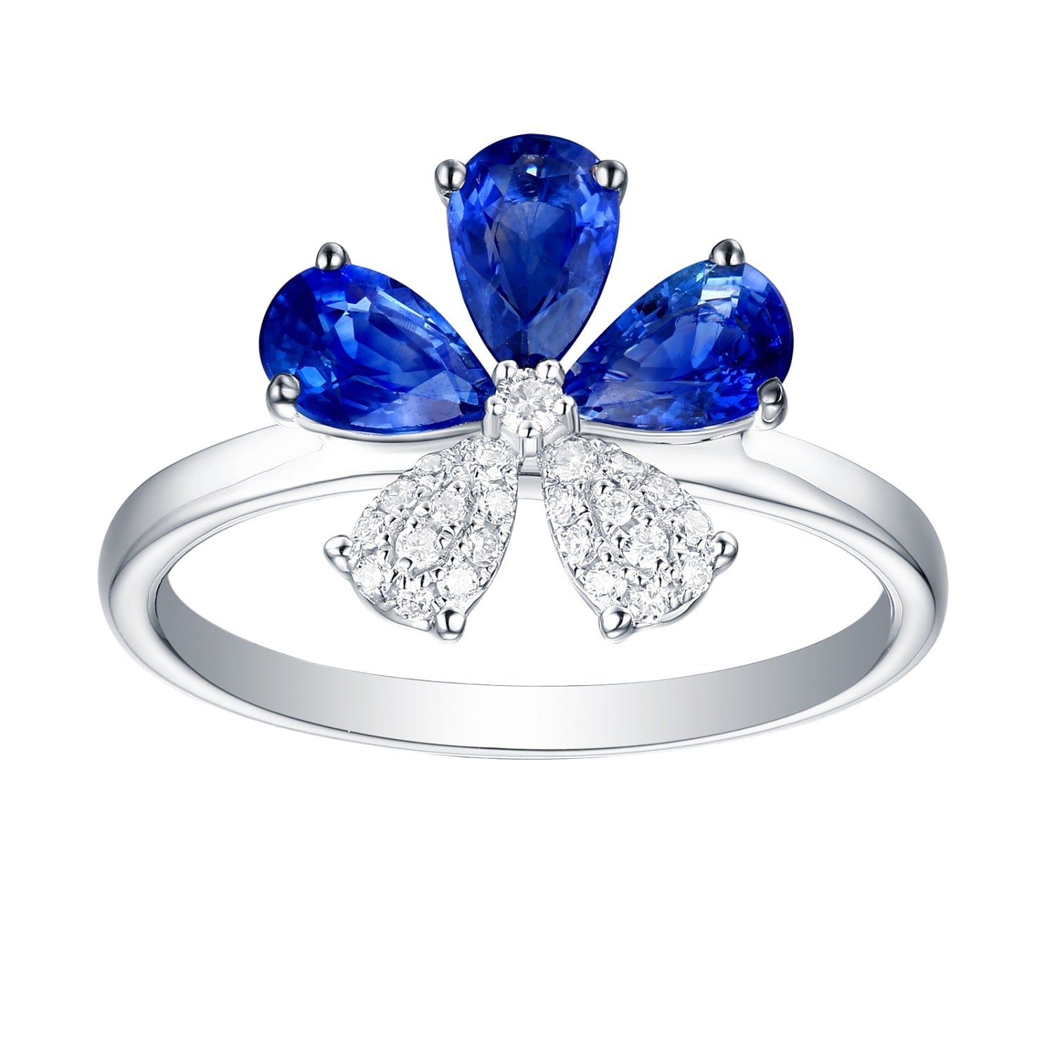 Blue Sapphire Gemstone Pave Diamond Cocktail Ring In White Gold