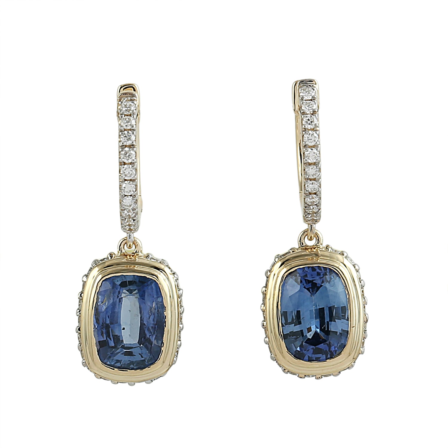 Blue Sapphire Pave Diamond Huggie Earrings In Gold