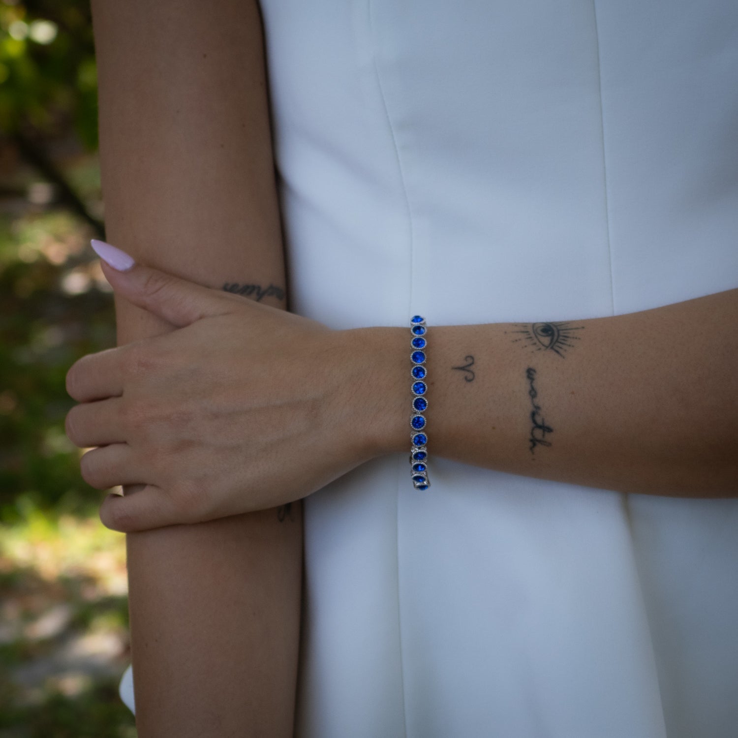 Blue Sapphire Tennis Mystic Silver Bracelet - Blue