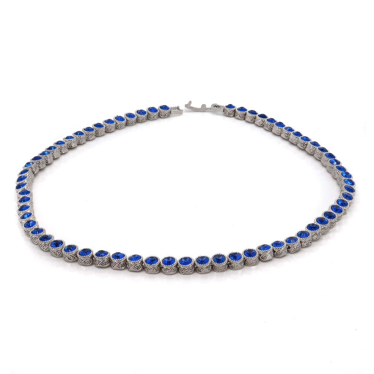 Blue Sapphire Tennis Mystic Silver Necklace - Blue