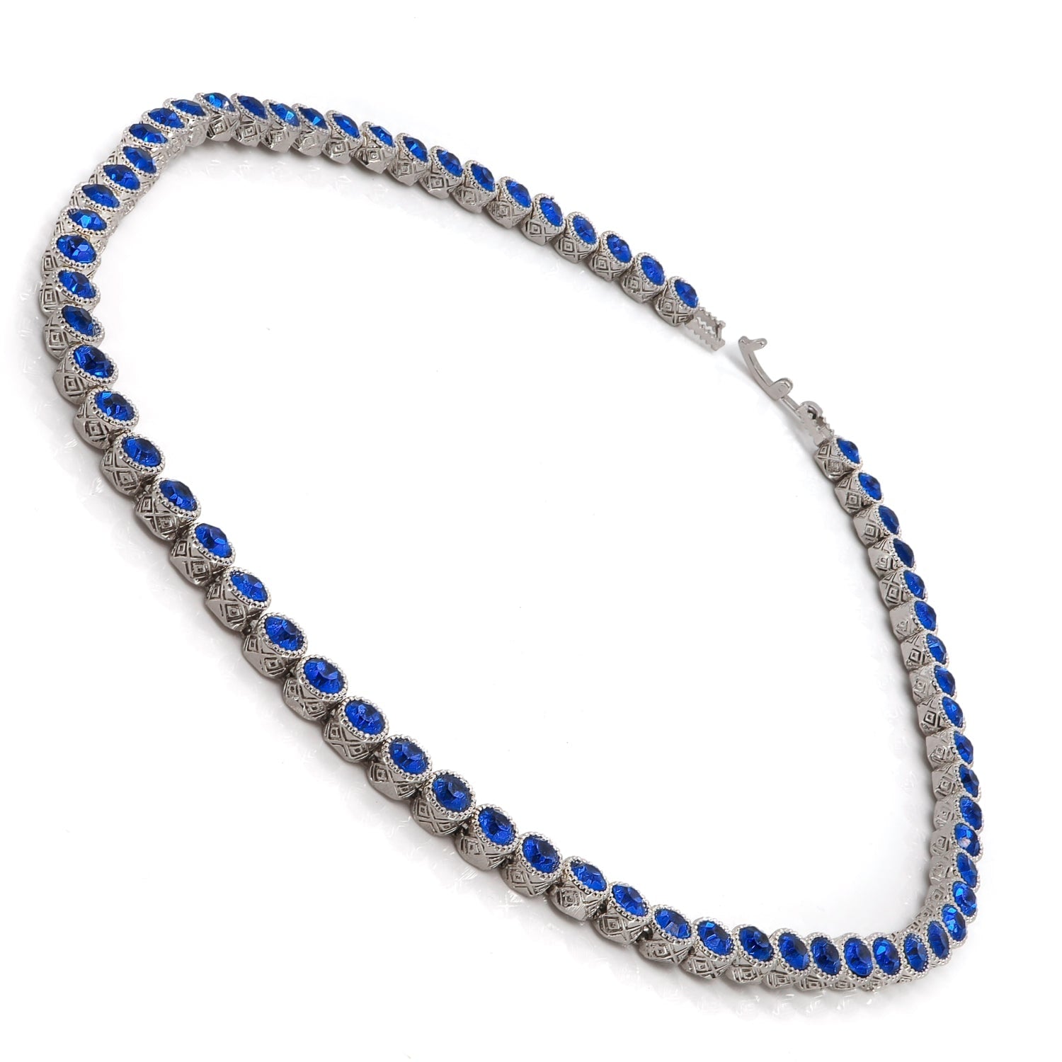 Blue Sapphire Tennis Mystic Silver Necklace - Blue
