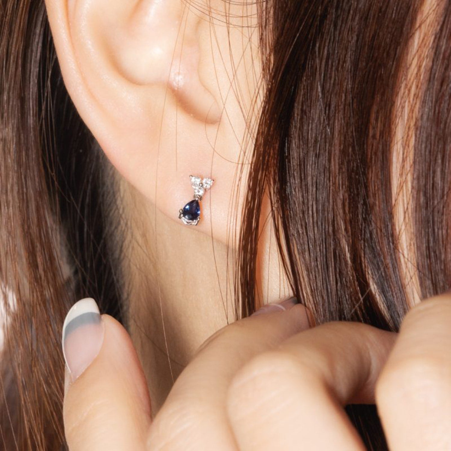 Blue Sapphire With Diamond Single Dangler