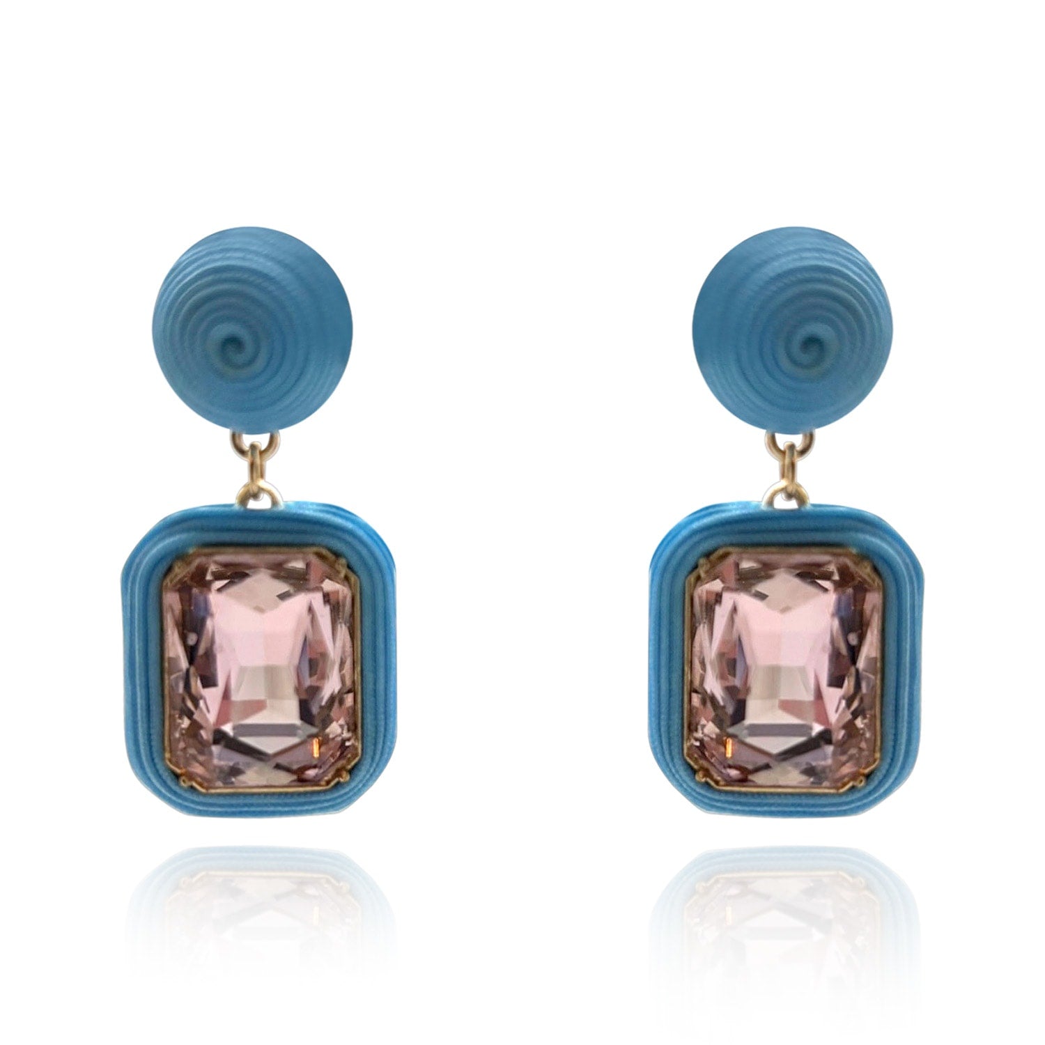 Blue Silk-Wrapped Light Rose Glass Stone Earrings