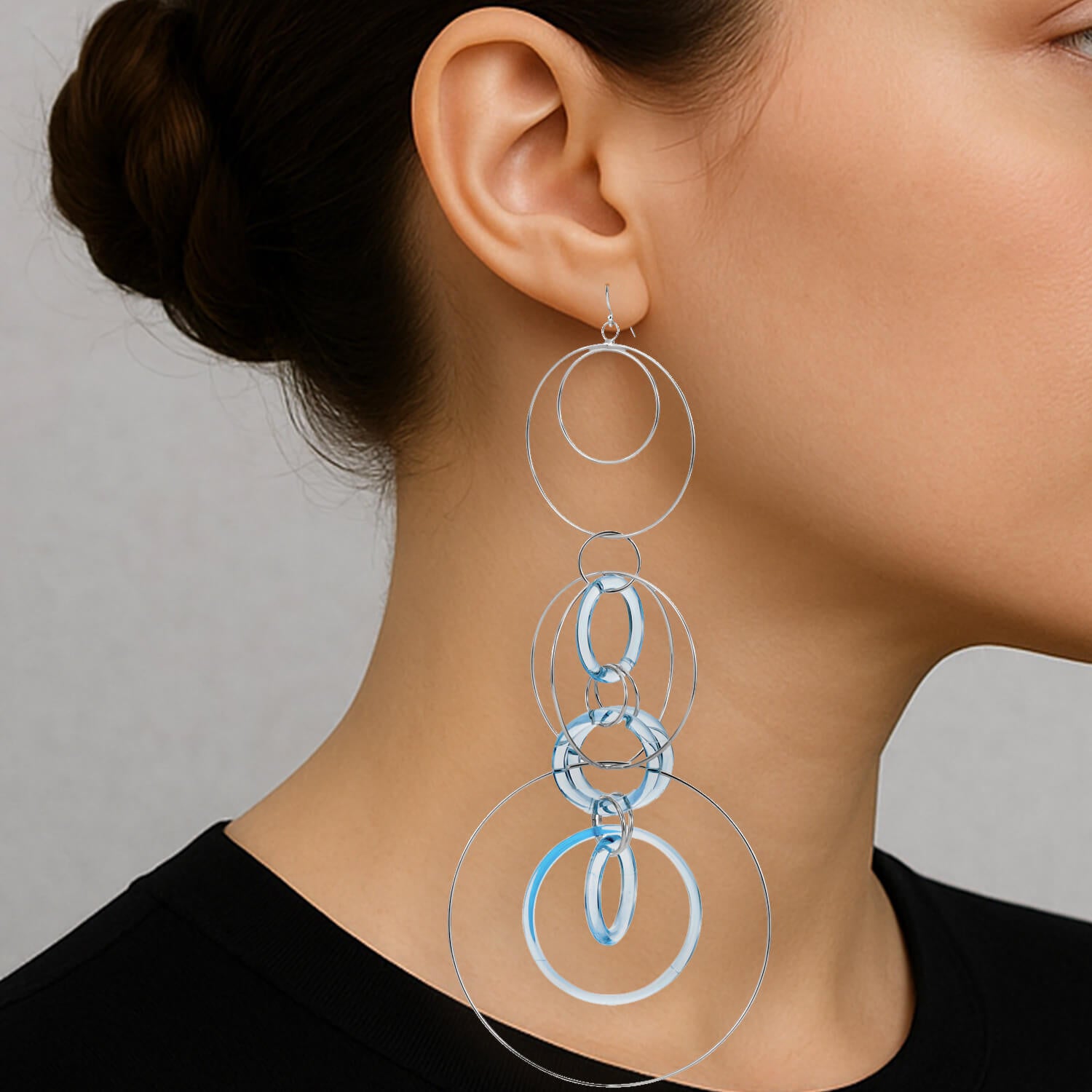 Blue & Silver Extra Long Drop Earrings