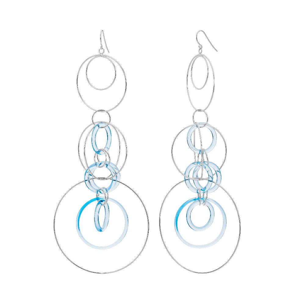 Blue & Silver Extra Long Drop Earrings