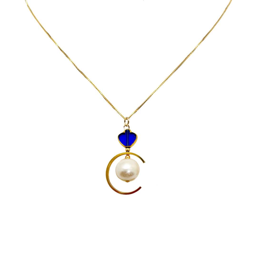 Blue Spade X Pearls Chain Necklace