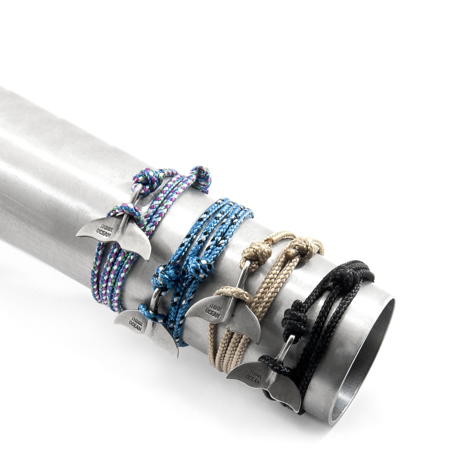 Sand Brown Think Ocean Big Whale Silver & Rope Bracelet - Women