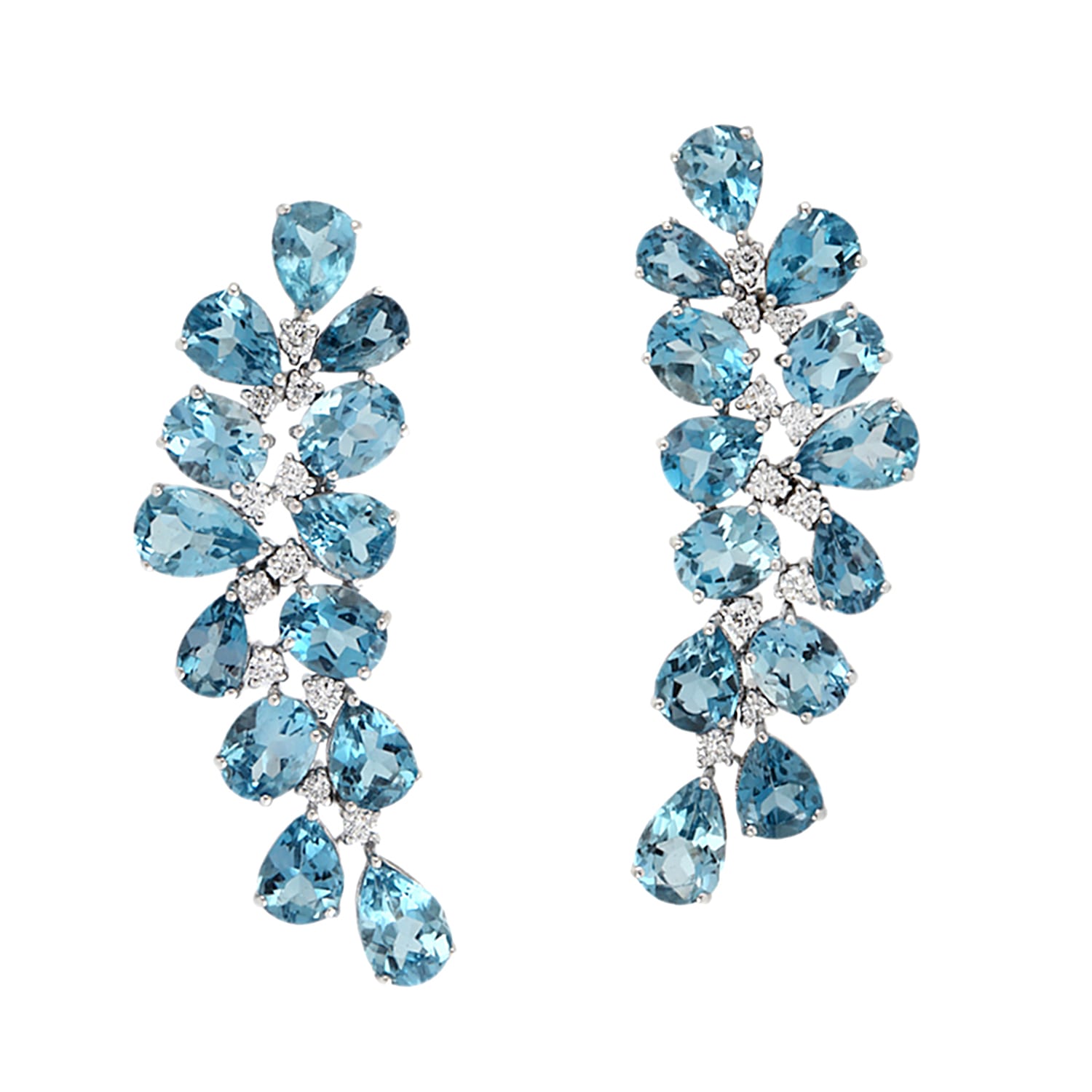 Blue Topaz Gemstone & Diamond Dangle Earrings In White Gold