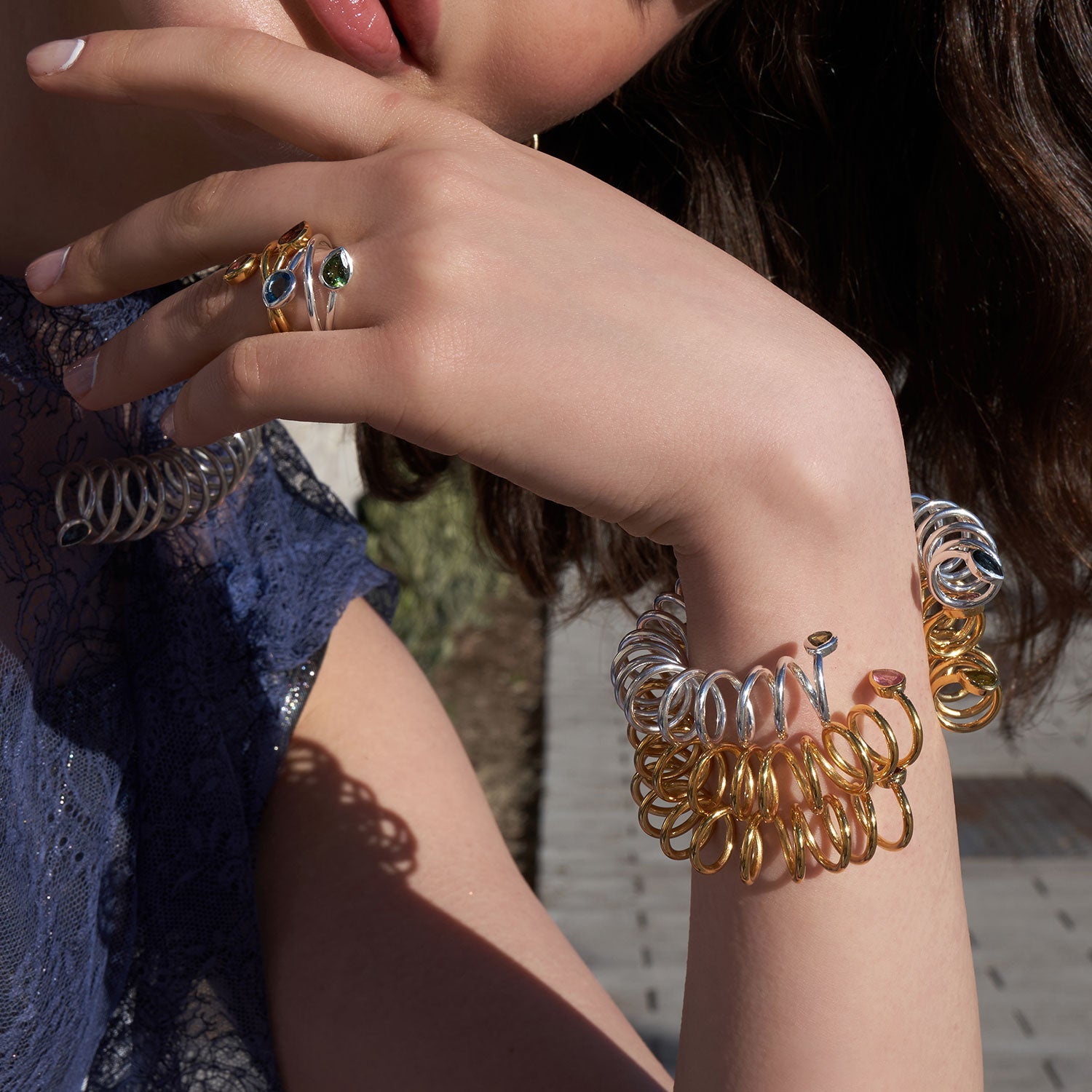 Blue Topaz & Green Tourmaline Curl Cuff