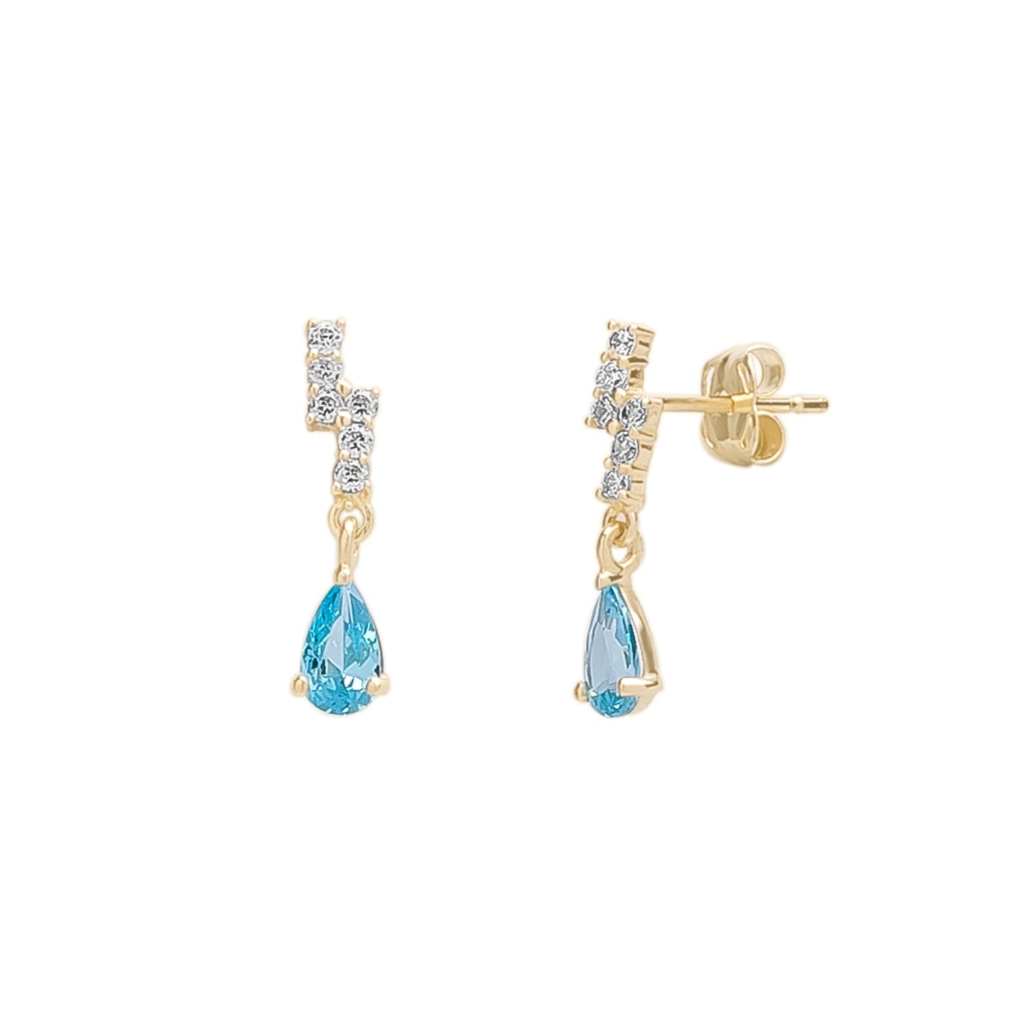 Blue Topaz Lightning Bolt Earrings 9Ct Solid Gold