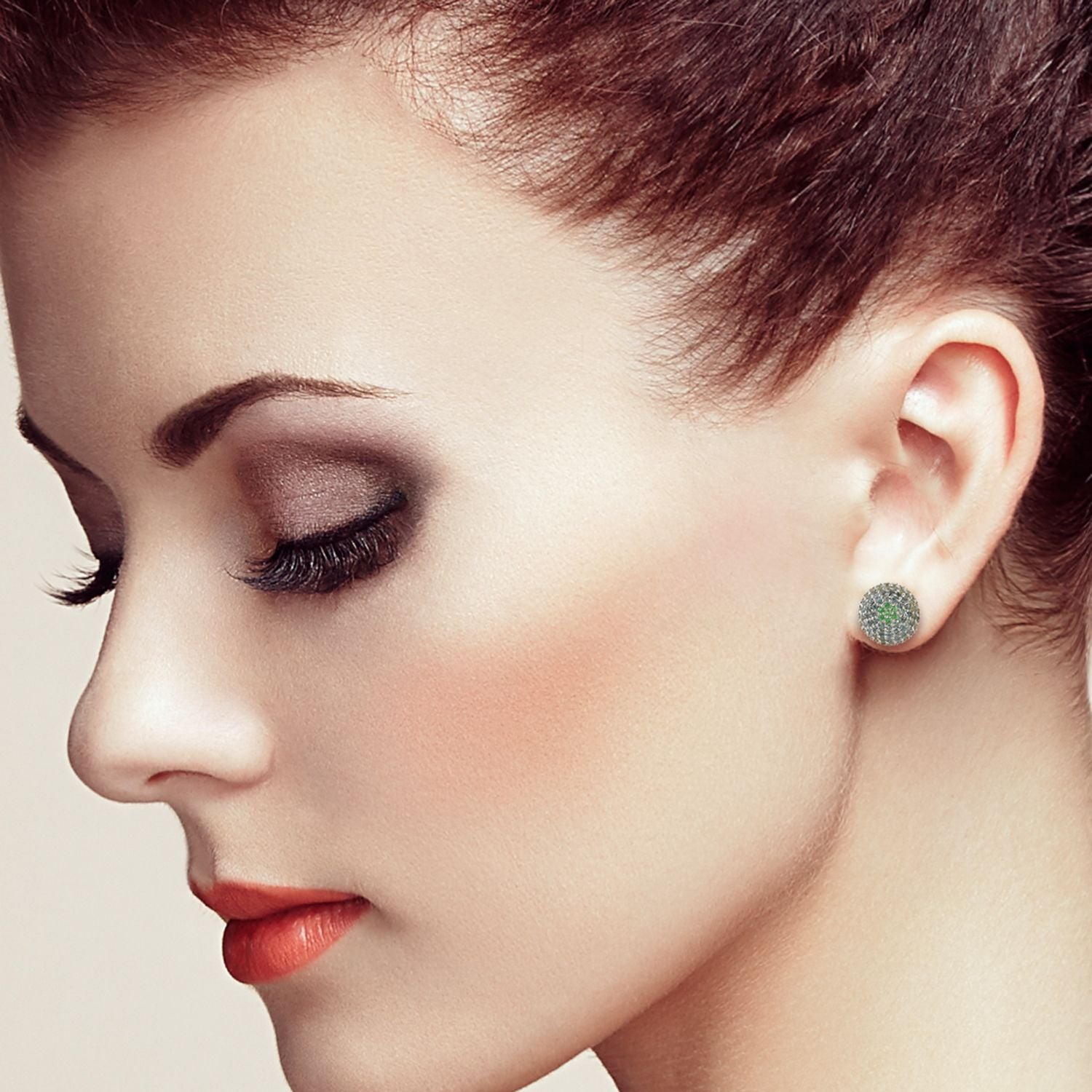 Blue Topaz & Tsavorite Gemstone Stud Earrings In White Gold
