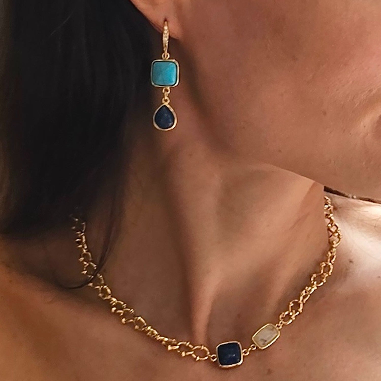 Blue Turquoise And Lapis Dangle Earrings