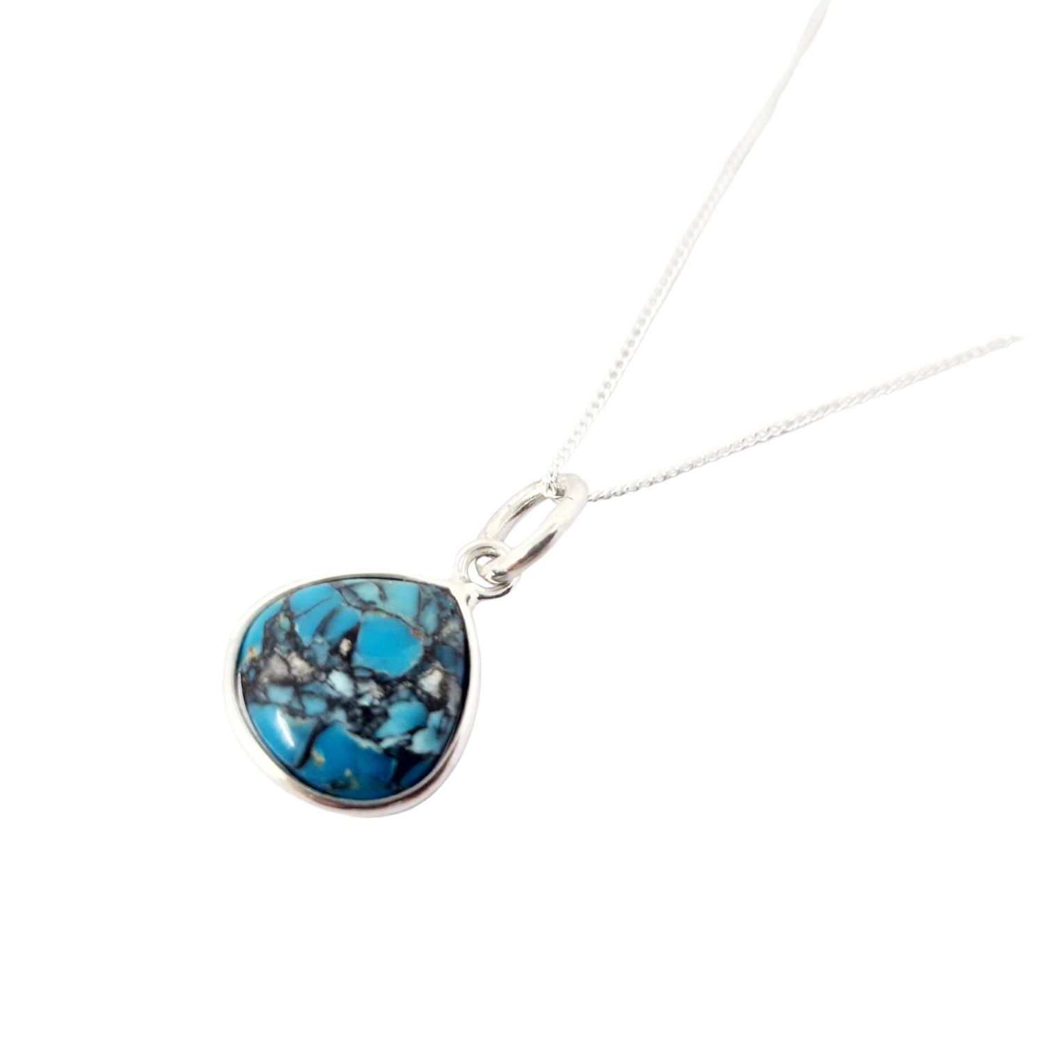 Blue Turquoise December Birthstone Sterling Silver Heart Charm Necklace