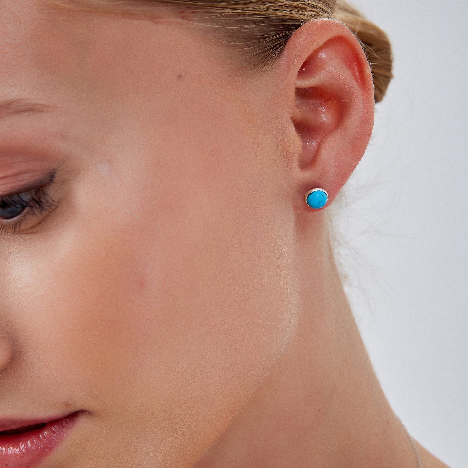 Blue Turquoise Dome Sterling Silver Stud Earring