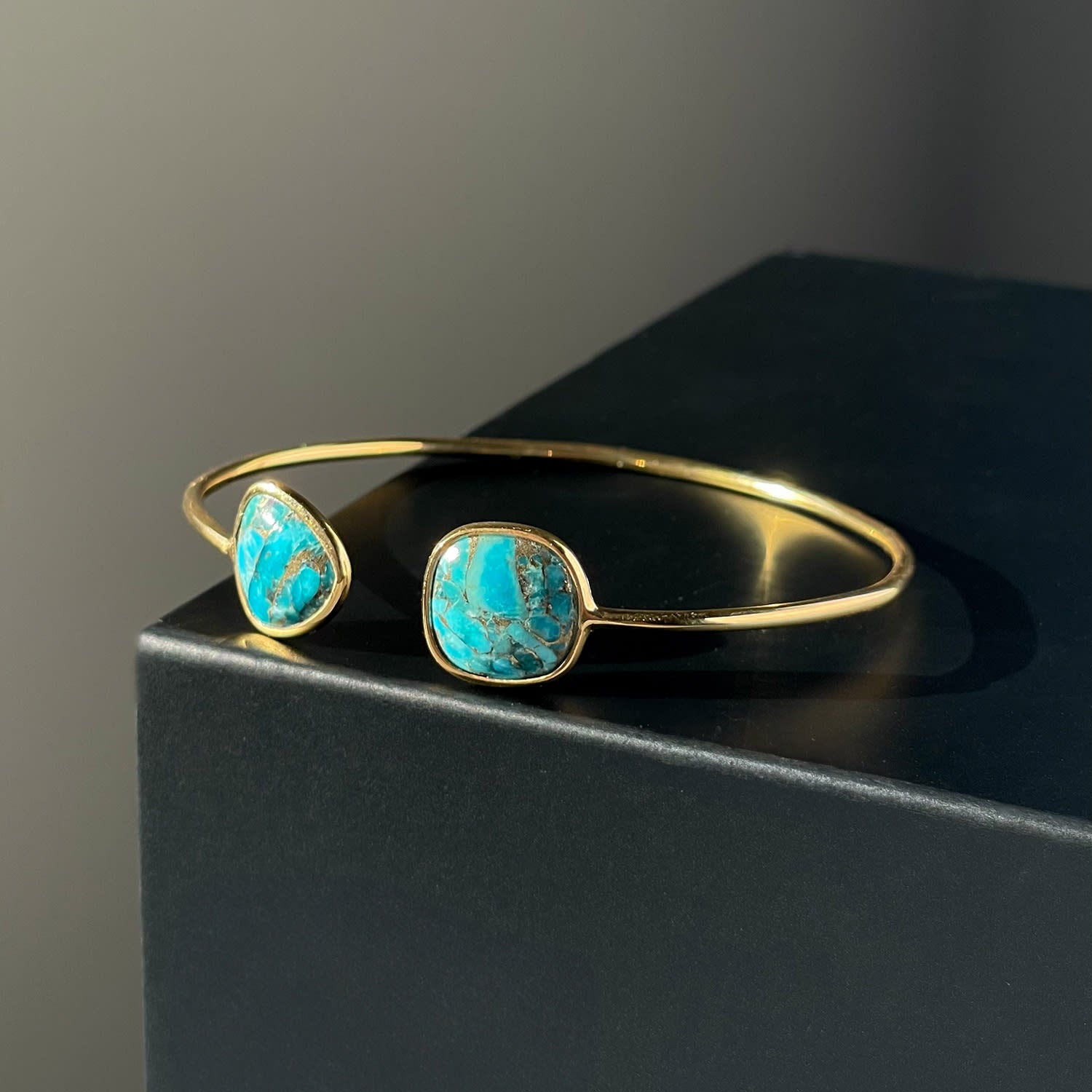 Blue Turquoise Gemstone Adjustable Bangle Bracelet