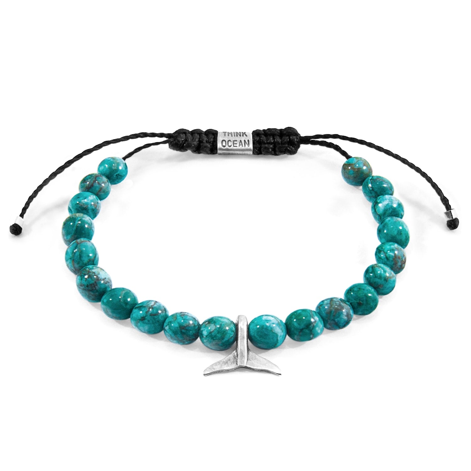 Blue Turquoise Think Ocean Mini Whale Silver & Stone Macrame Bracelet - Women