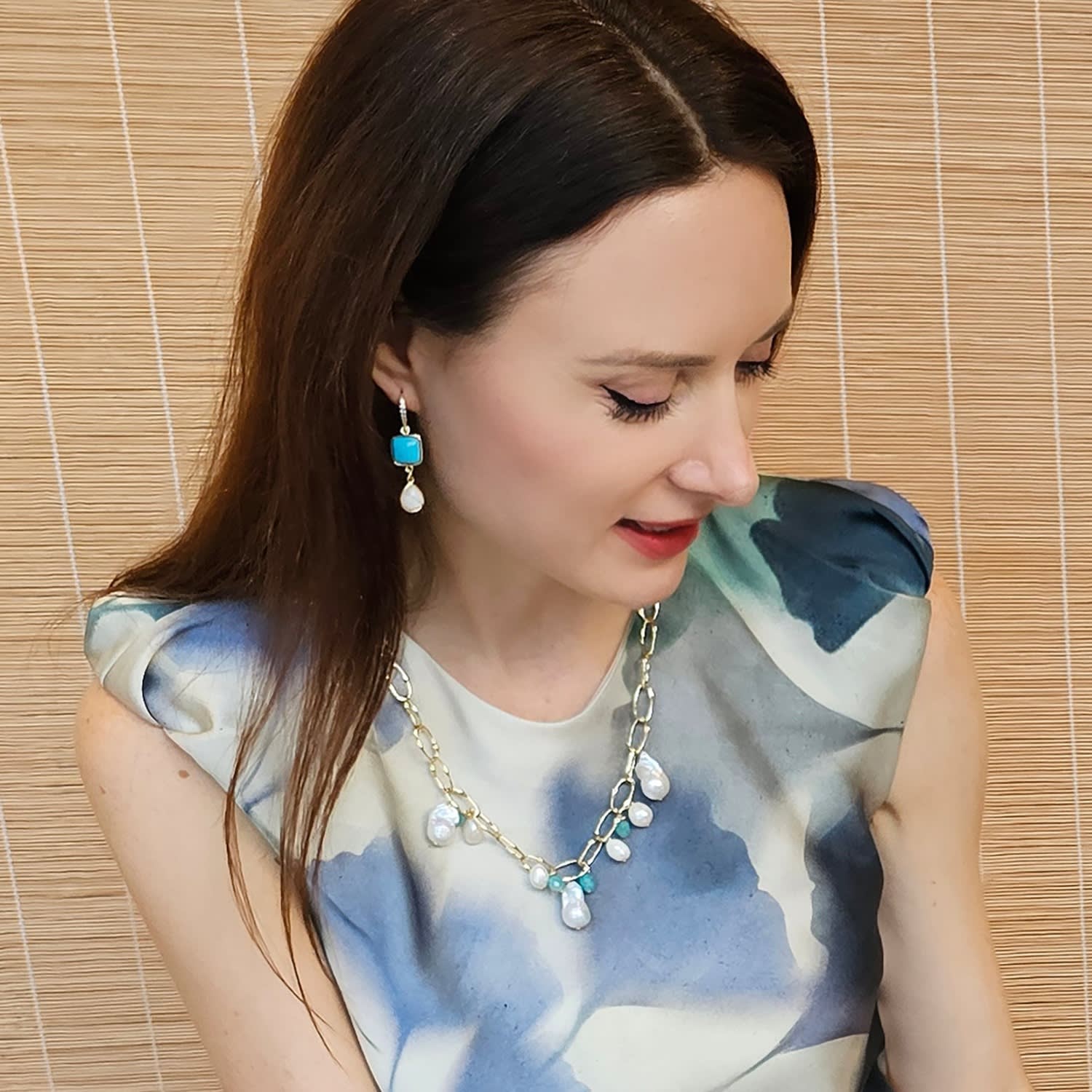 Blue Turquoise With Teardrop Moonstone Dangle Comfortable Earrings