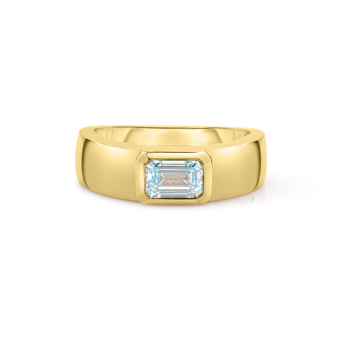 Bezel Emerald Cut Blue Lab Diamond Ring