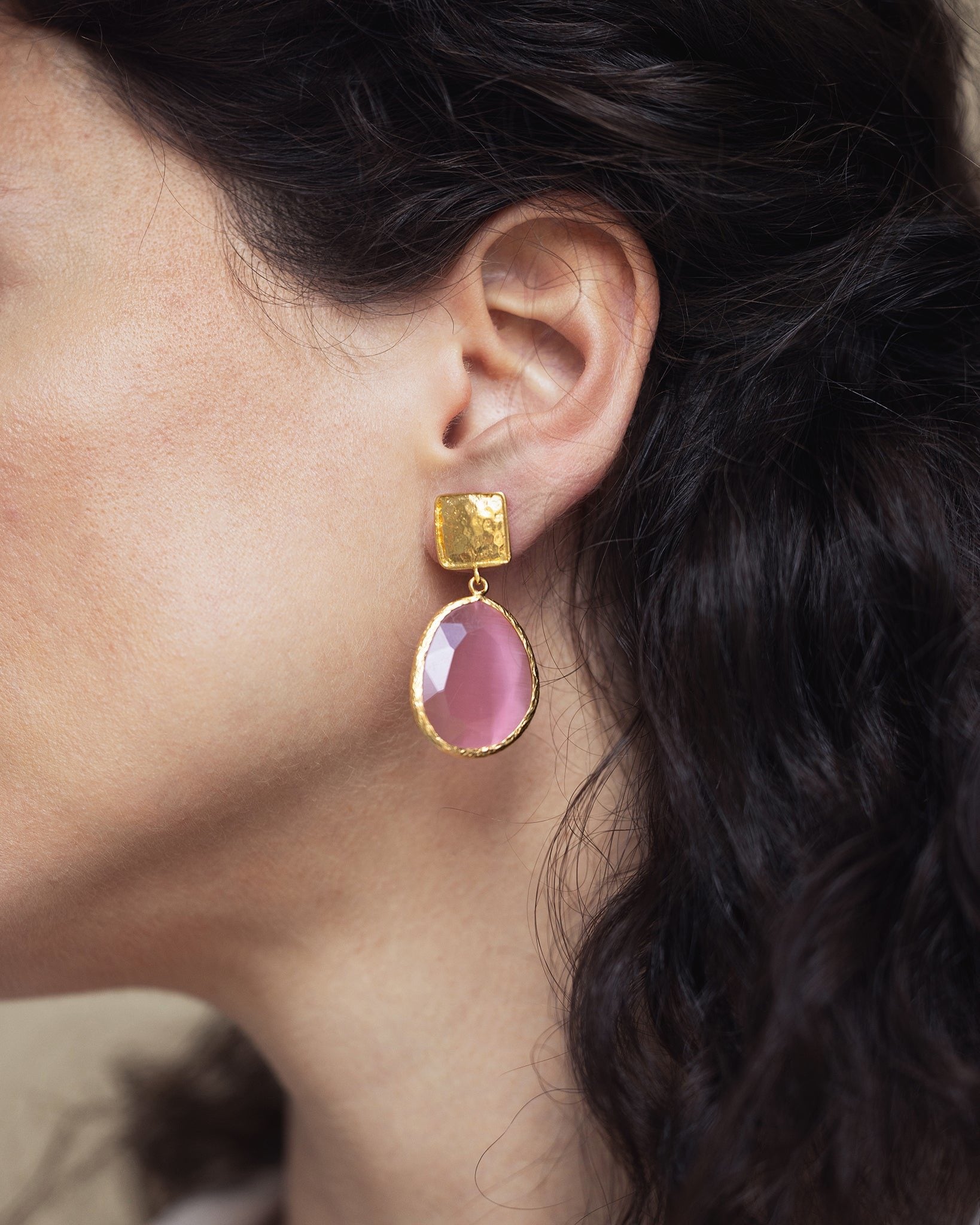 Blush Radiance Cat Eye Earrings