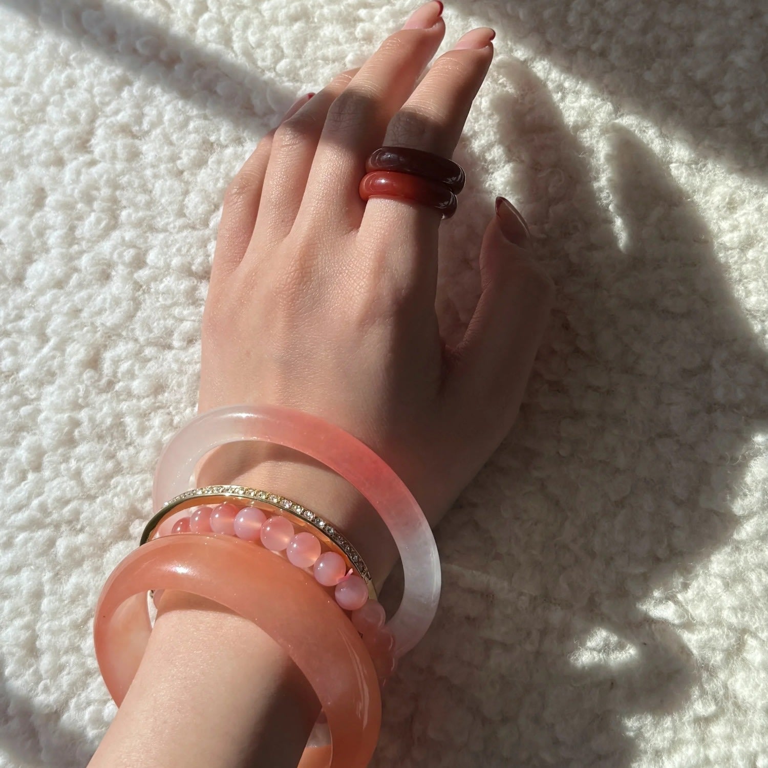 Blush Skinny Round Jade Stone Bangle - Pink Ombre