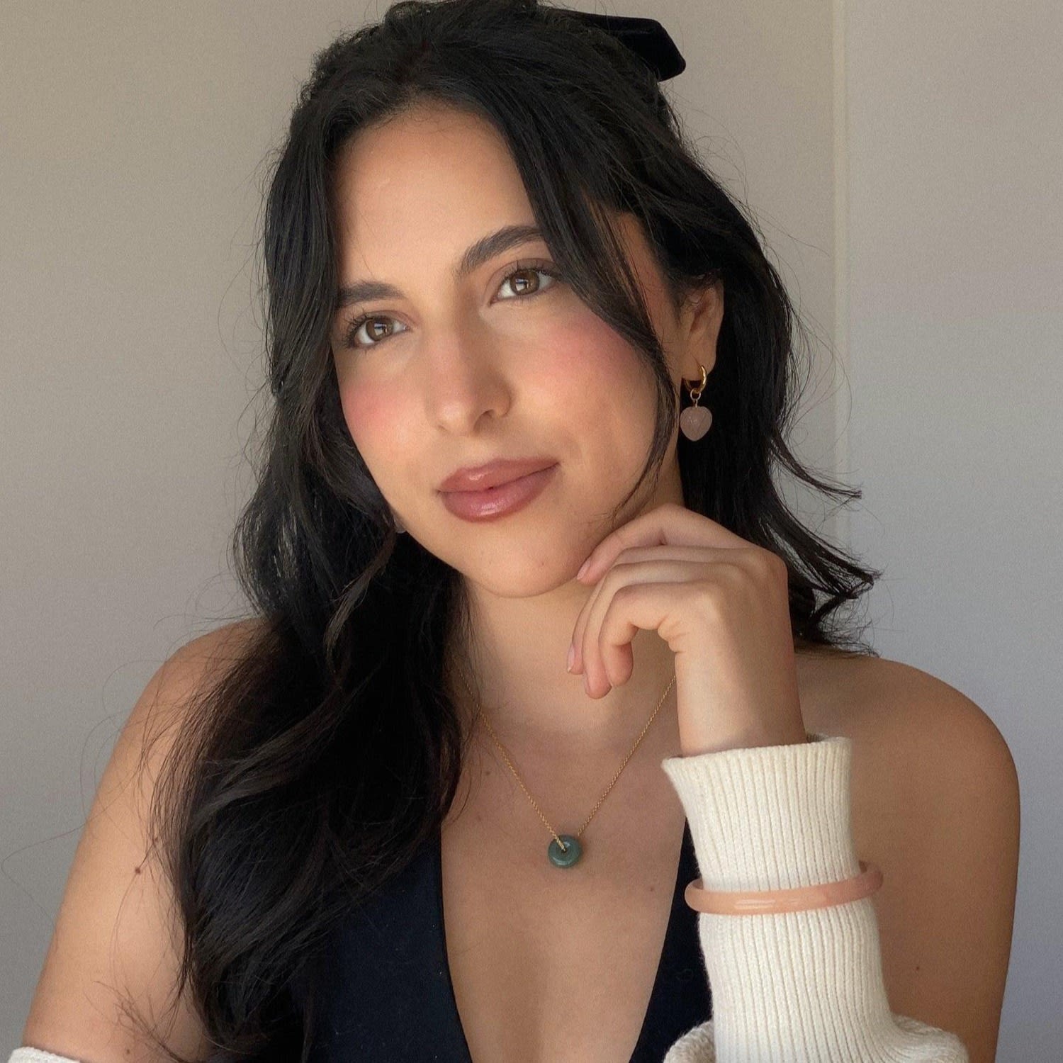 Blush Skinny Round Jade Stone Bangle - Pink