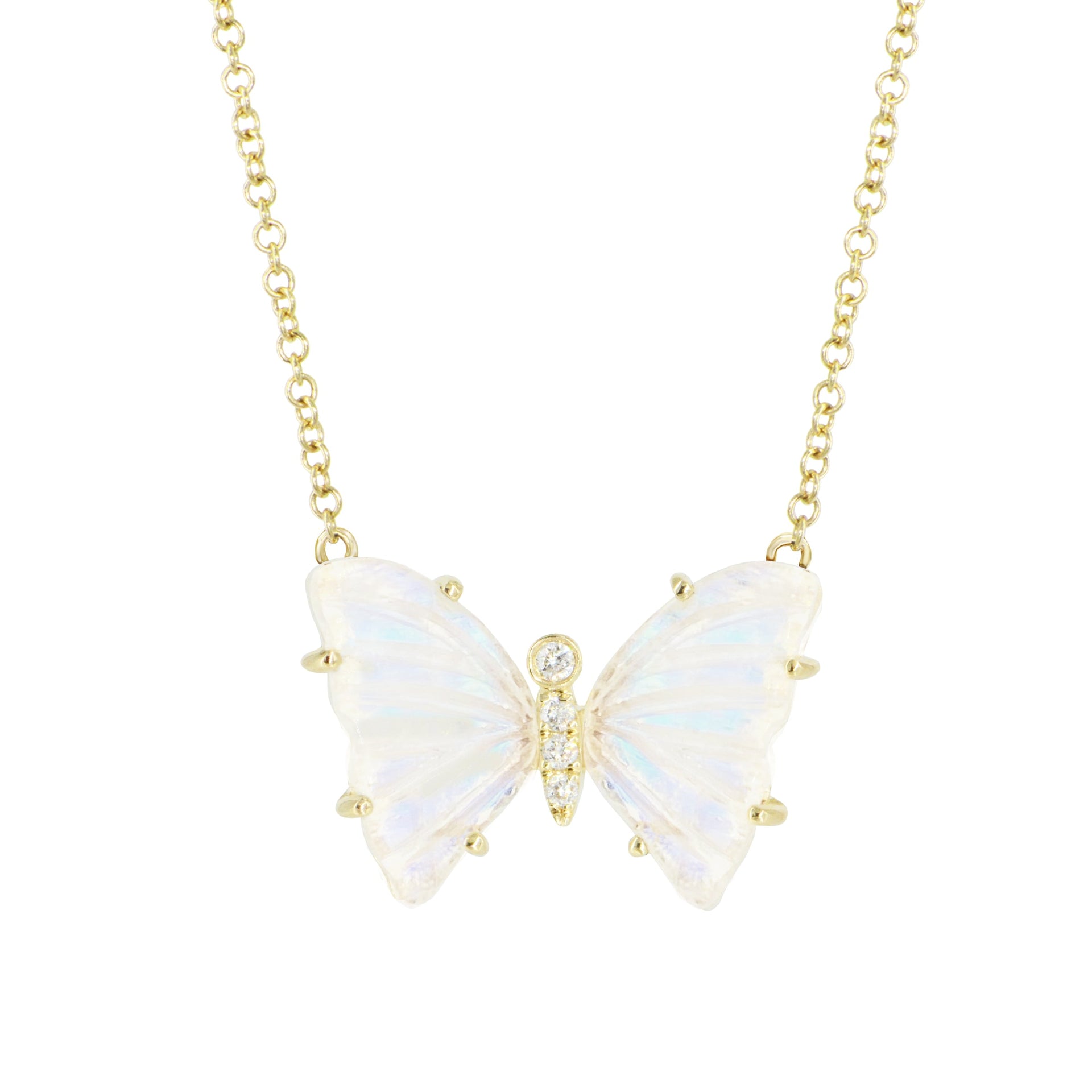 Moonstone Butterfly Necklace With Diamonds & Prongs