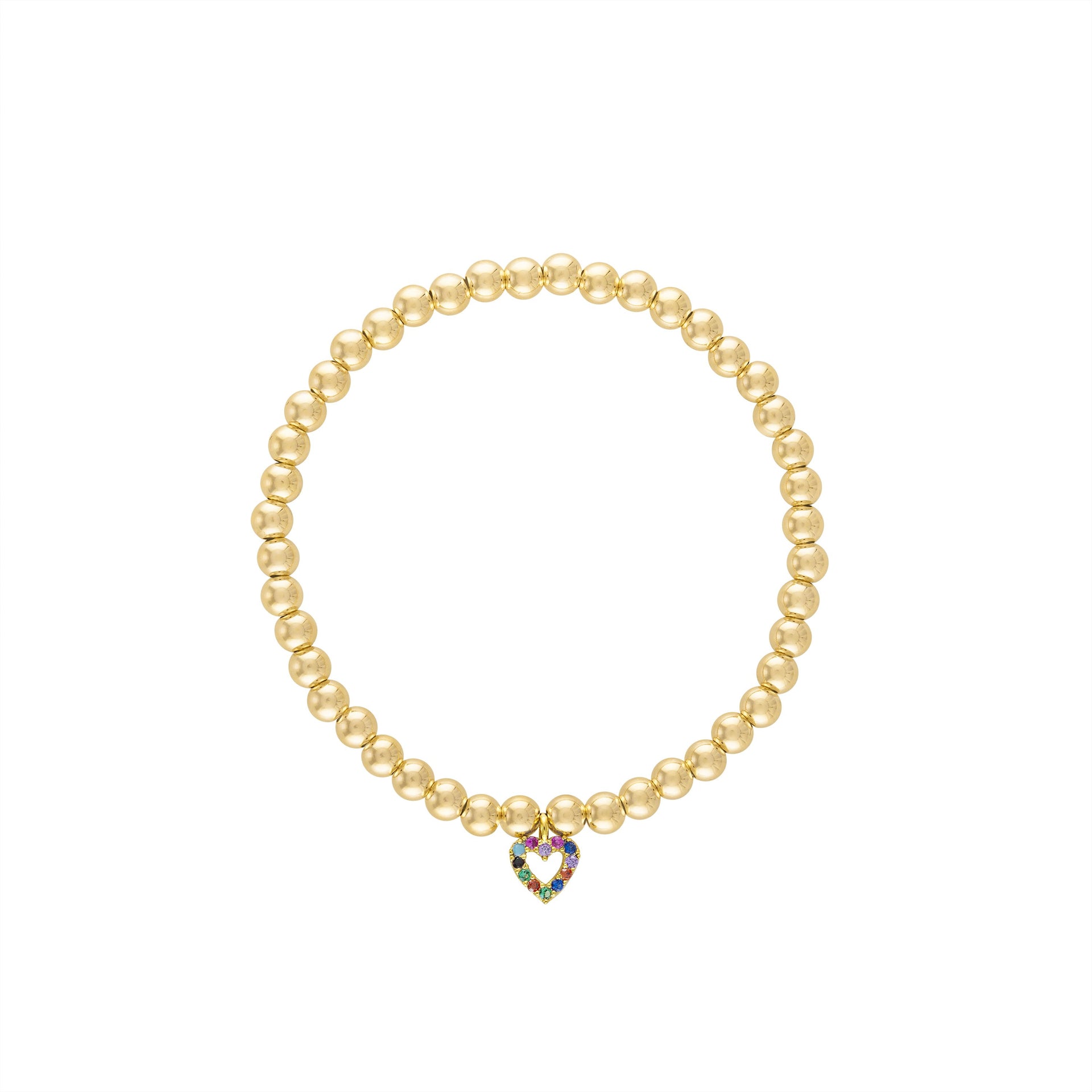 Rainbow Pave Heart Gold Bracelet
