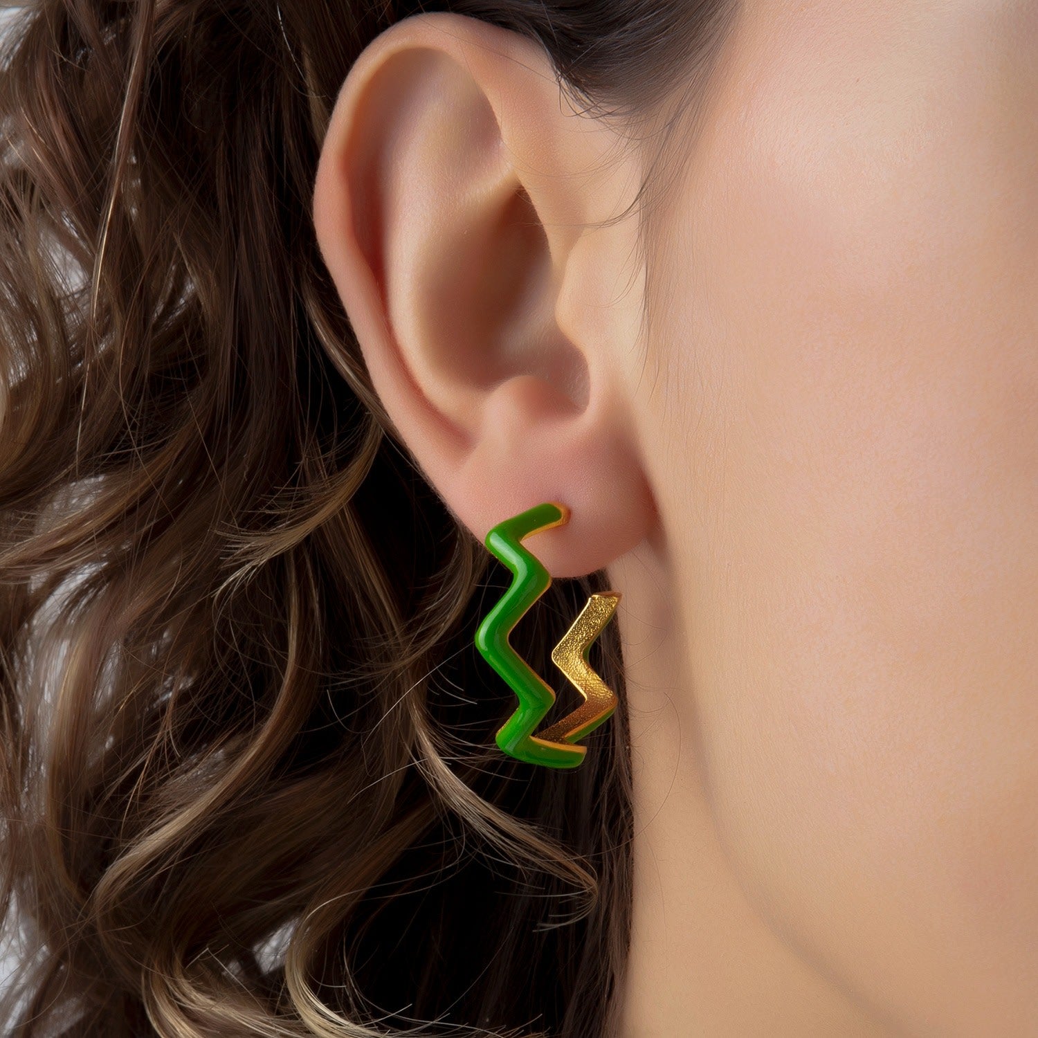 Green Zig Zag Hoop Earrings