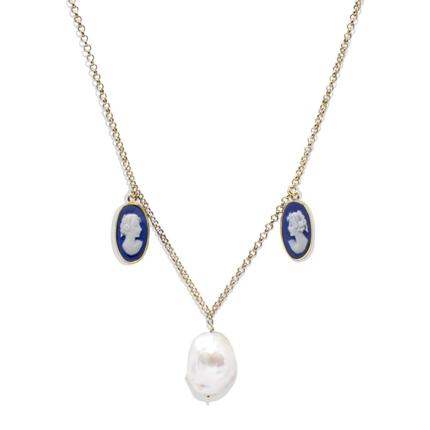 Medea Gold-Plated Blue Cameo And Pearl Necklace