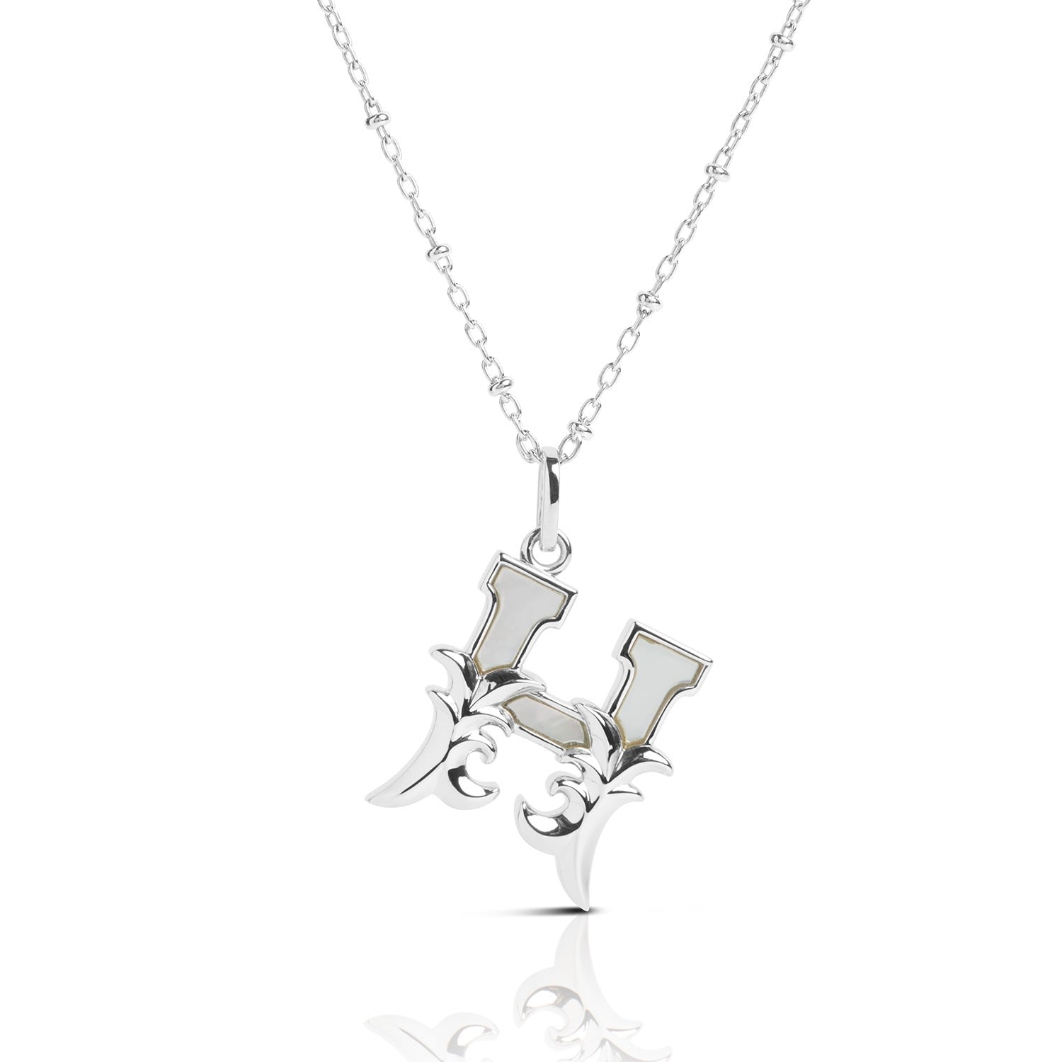 Solid Silver H Initial Necklace With Mother Of Pearl