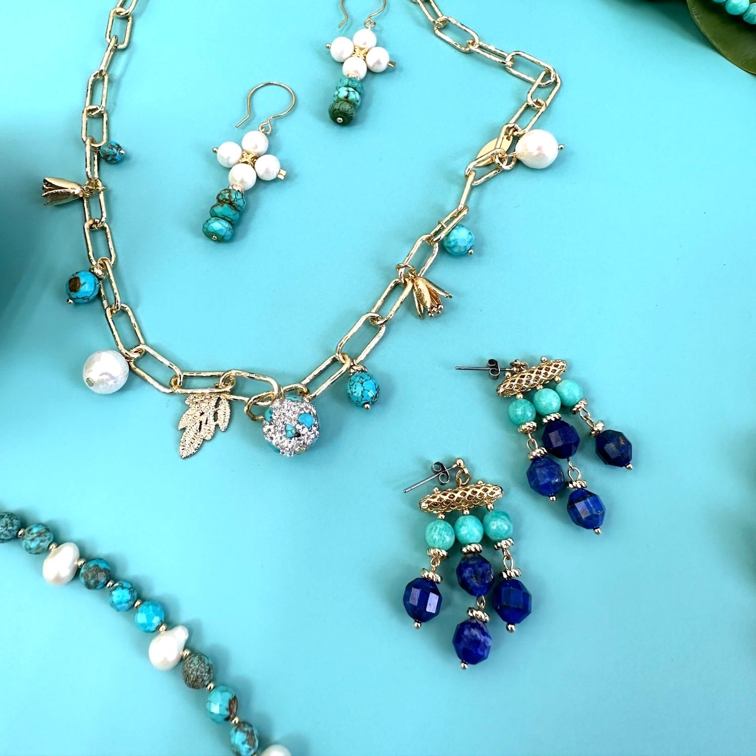 Bohemia Style Green Amazoniite And Lapis Tassel Earrings