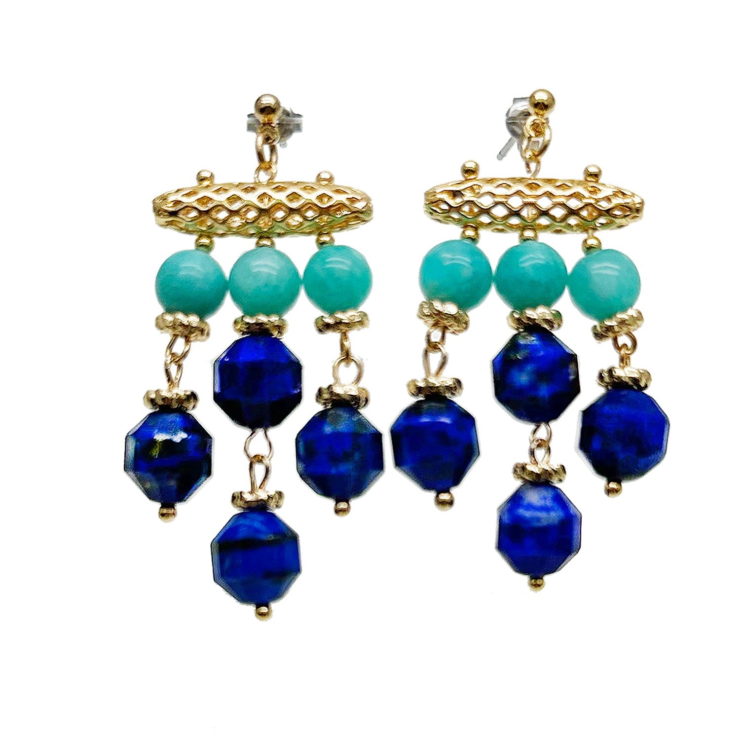 Bohemia Style Green Amazoniite And Lapis Tassel Earrings