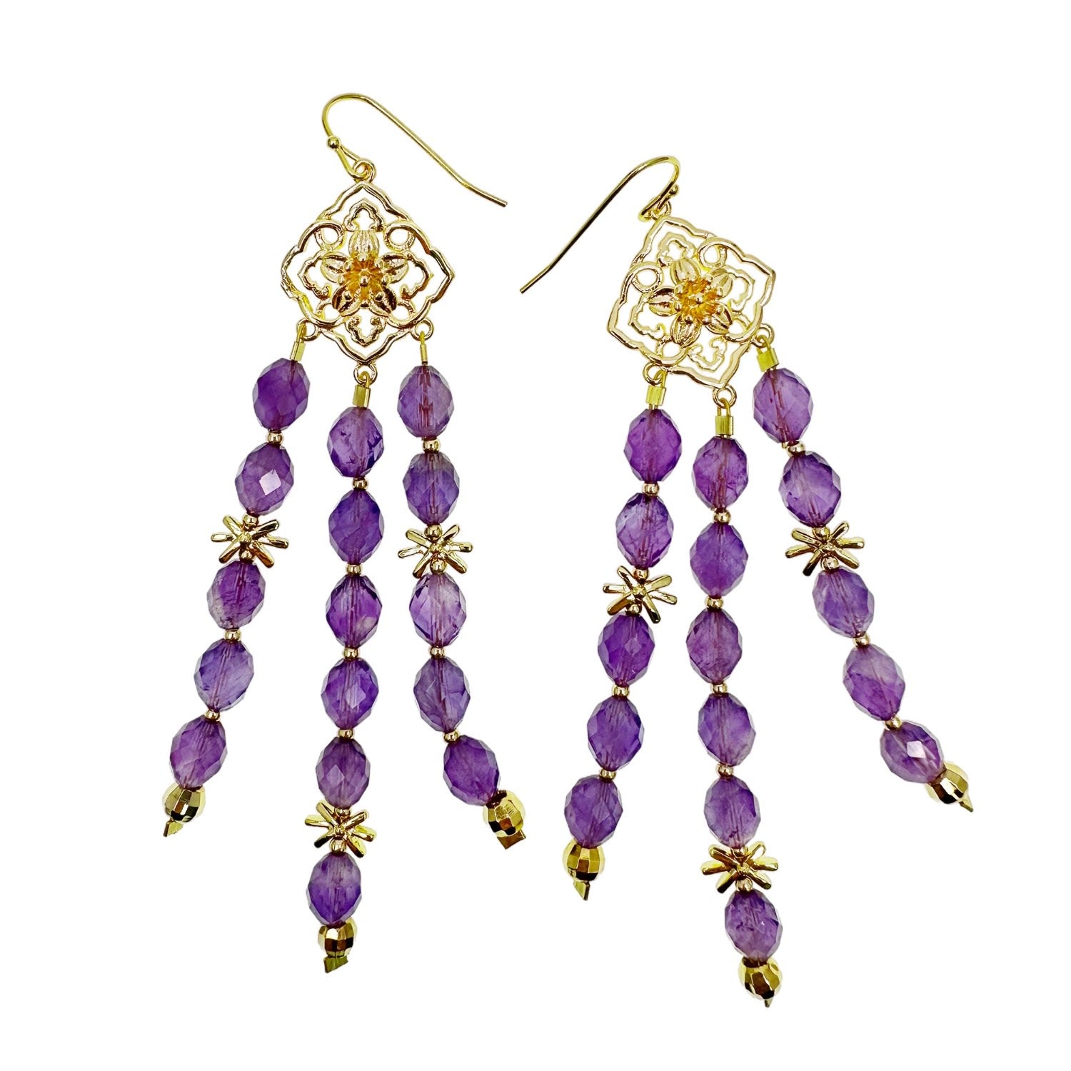 Bohemian Amethyst Beaded Tassel Earrings