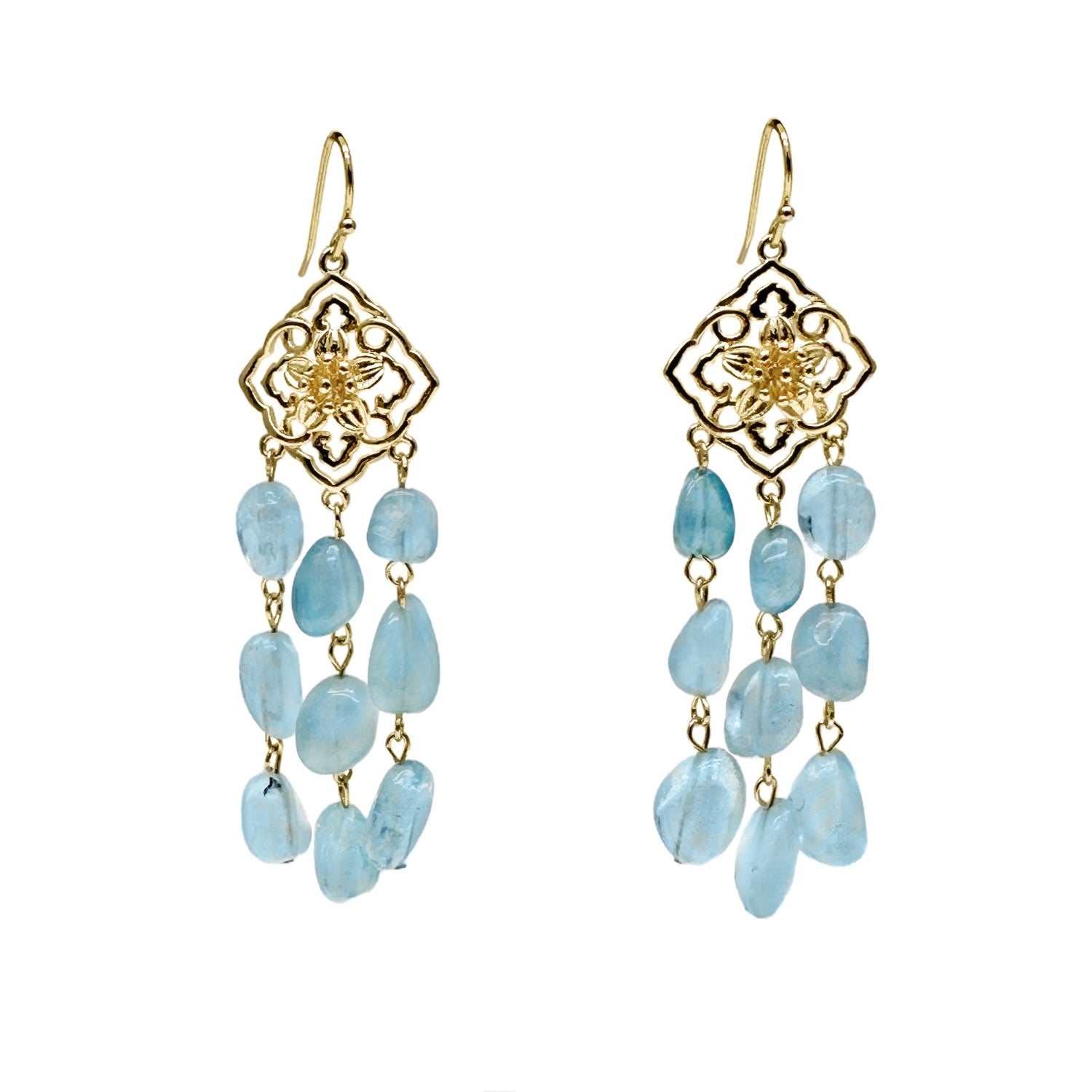 Bohemian Aquamarine Beaded Tassel Earrings