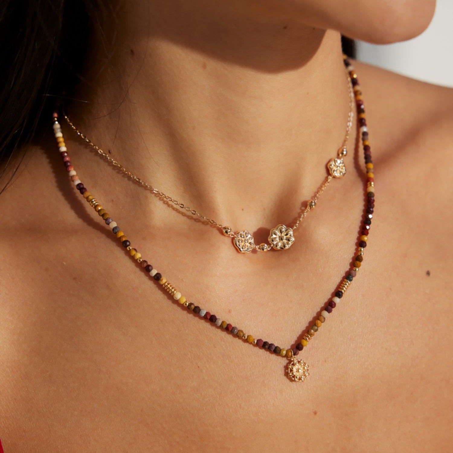 Bohemian Flower Charm Gold Plated Sterling Silver Choker